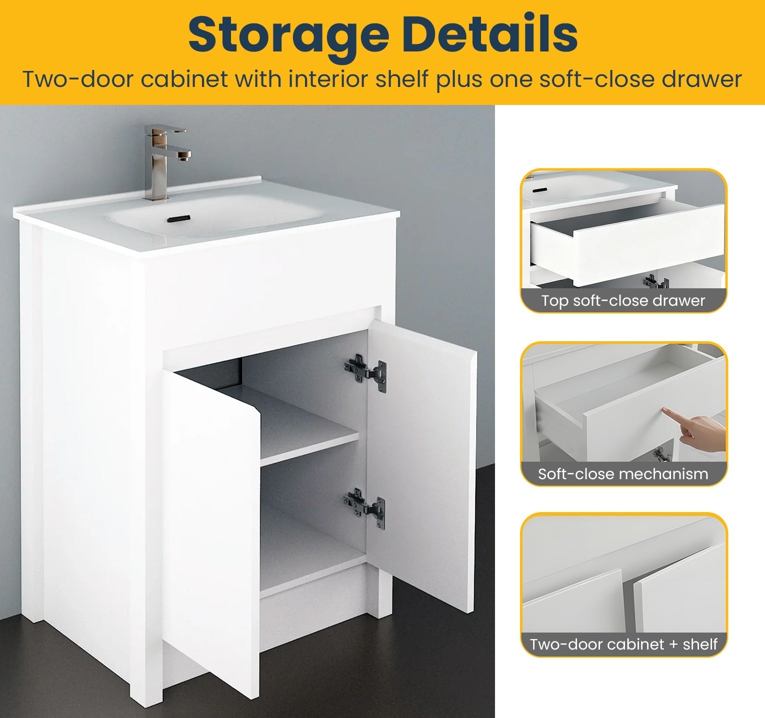 24" Matte White Freestanding Bathroom Vanity with White Ceramic Countertop-Migration_Bathroom Vanities-DECOROLALA