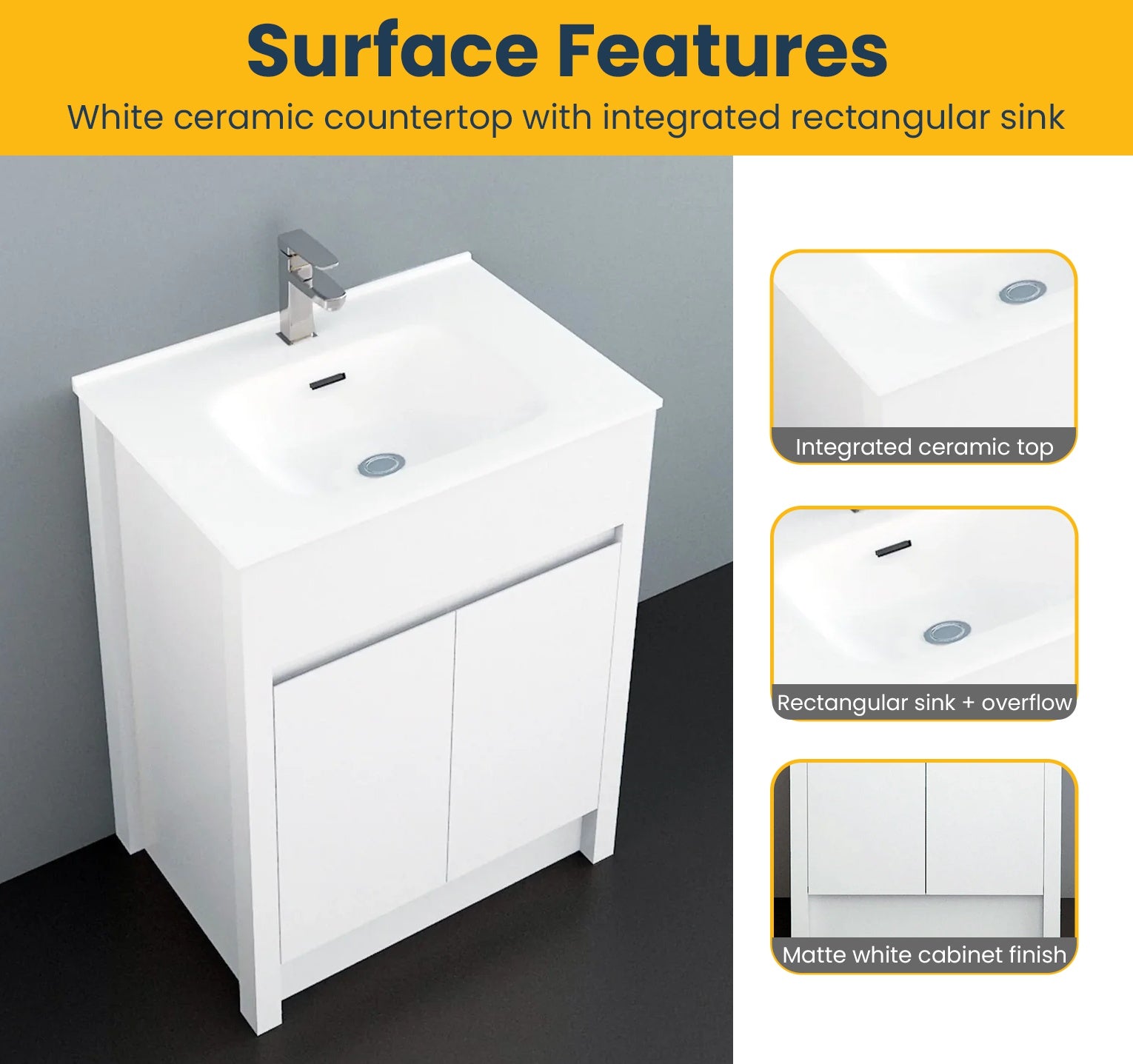 24" Matte White Freestanding Bathroom Vanity with White Ceramic Countertop-Migration_Bathroom Vanities-DECOROLALA