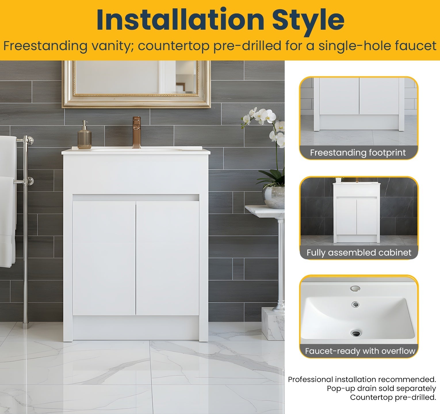 24" Matte White Freestanding Bathroom Vanity with White Ceramic Countertop-Migration_Bathroom Vanities-DECOROLALA