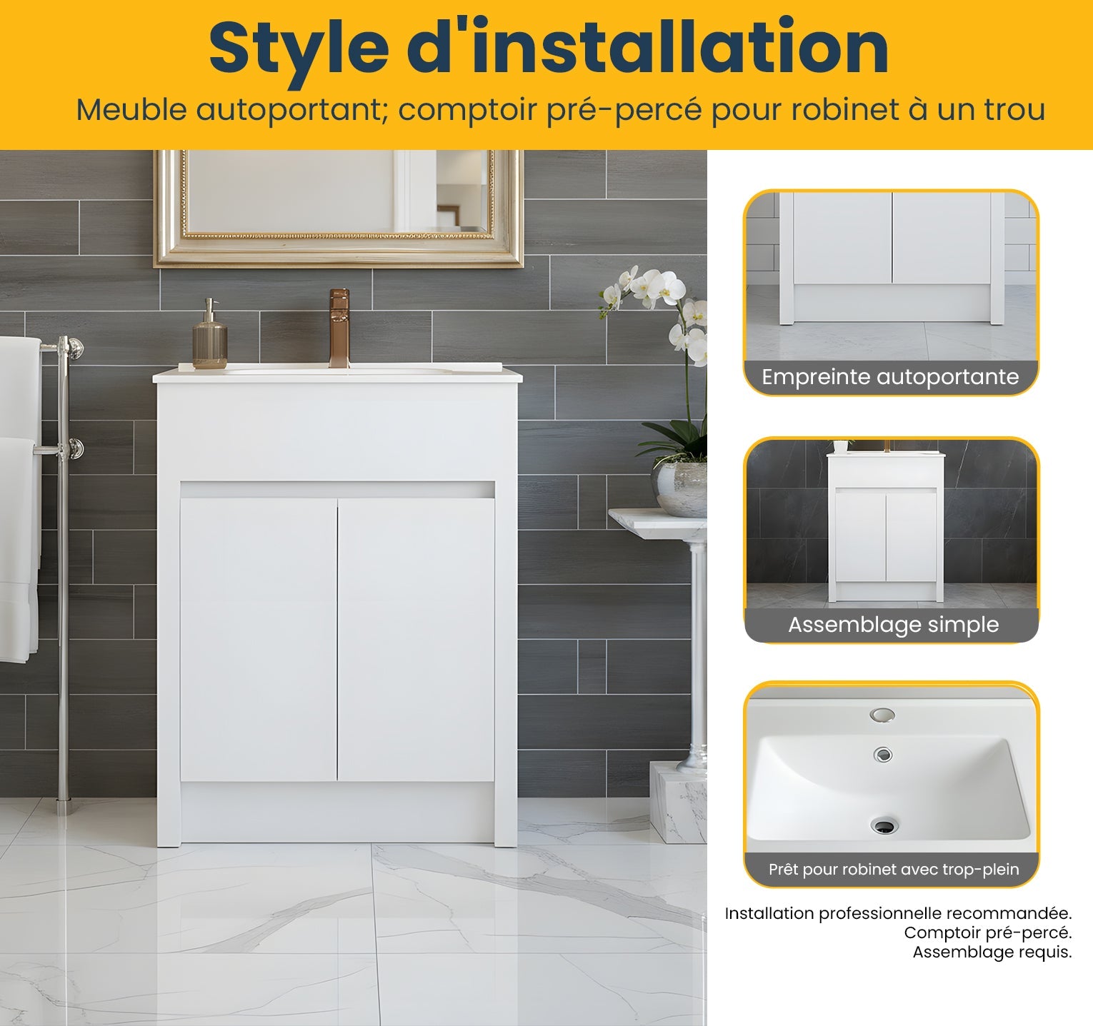 24" Matte White Freestanding Bathroom Vanity with White Ceramic Countertop-Migration_Bathroom Vanities-DECOROLALA