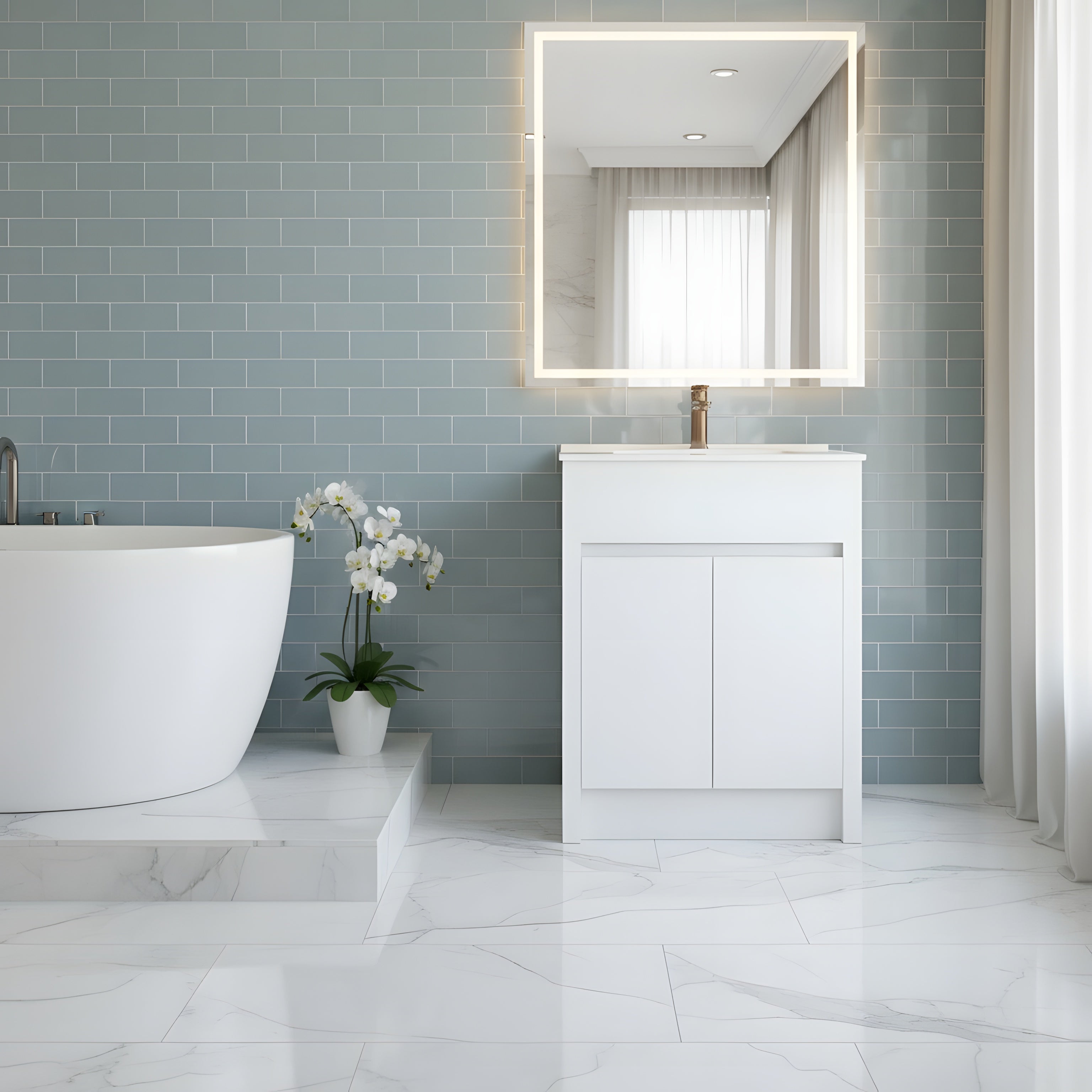 24" Matte White Freestanding Bathroom Vanity with White Ceramic Countertop-Migration_Bathroom Vanities-DECOROLALA