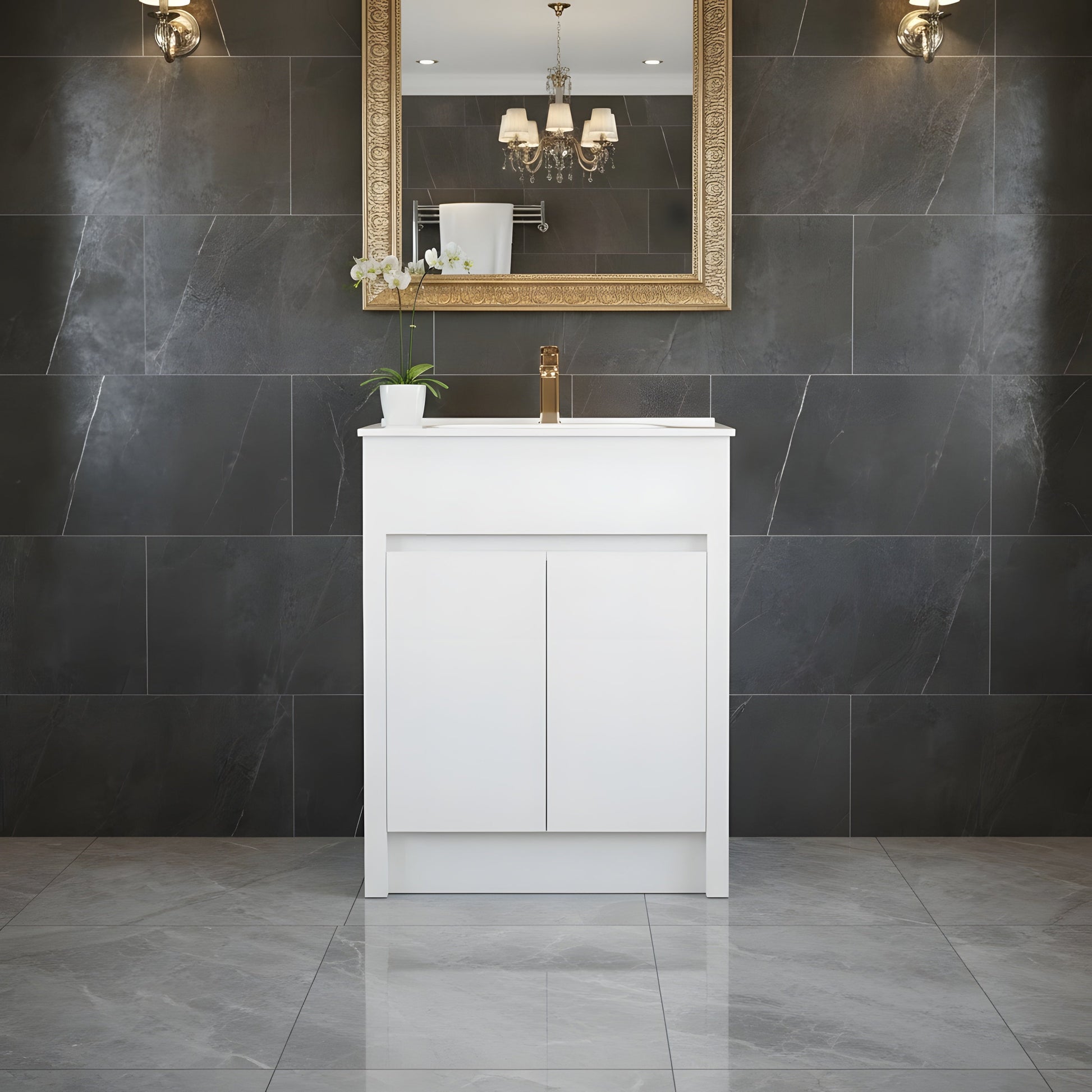 24" Matte White Freestanding Bathroom Vanity with White Ceramic Countertop-Migration_Bathroom Vanities-DECOROLALA