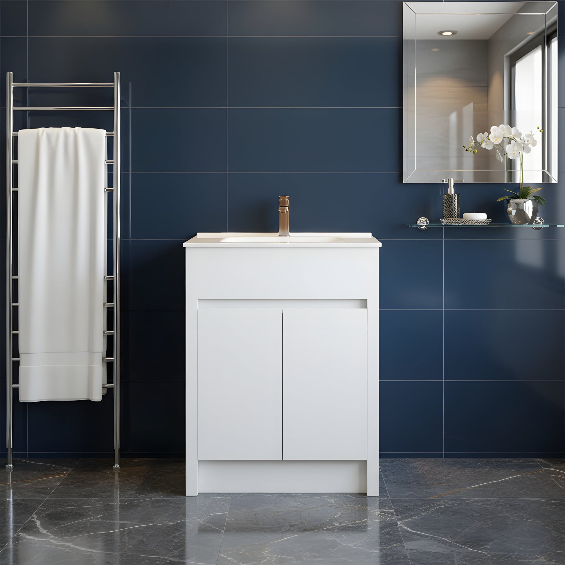 24" Matte White Freestanding Bathroom Vanity with White Ceramic Countertop-Migration_Bathroom Vanities-DECOROLALA