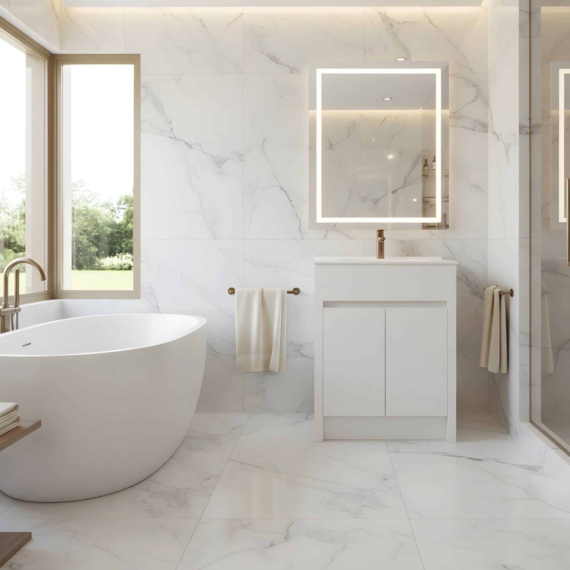 24" Matte White Freestanding Bathroom Vanity with White Ceramic Countertop-Migration_Bathroom Vanities-DECOROLALA