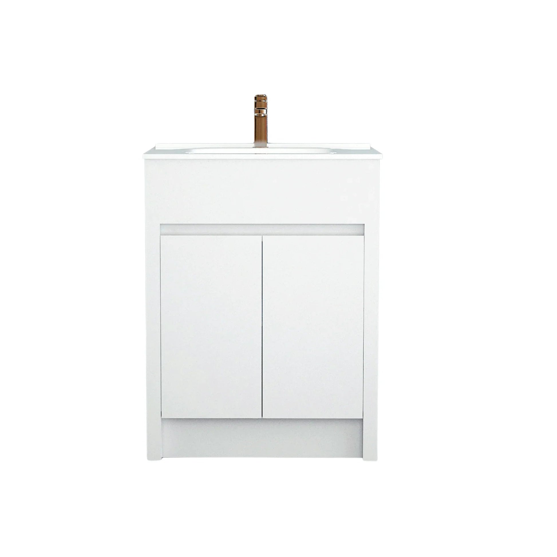 24" Matte White Freestanding Bathroom Vanity with White Ceramic Countertop-Migration_Bathroom Vanities-DECOROLALA