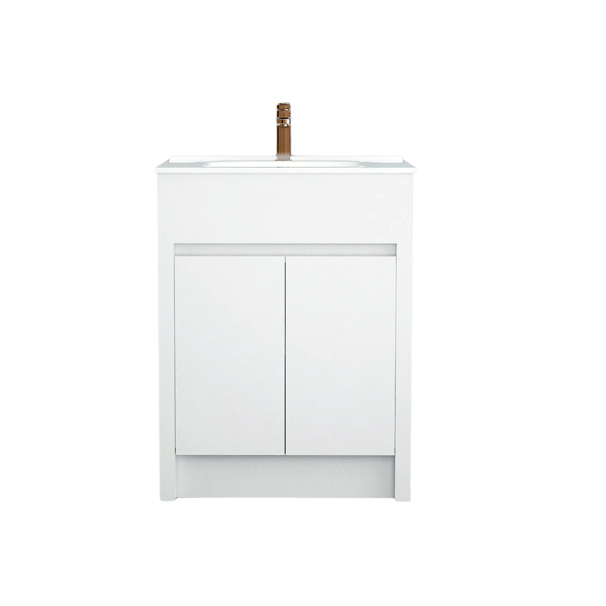 24" Matte White Freestanding Bathroom Vanity with White Ceramic Countertop-Migration_Bathroom Vanities-DECOROLALA