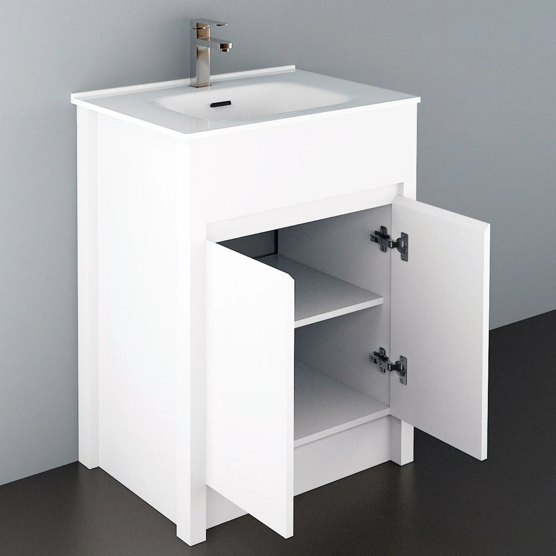 24" Matte White Freestanding Bathroom Vanity with White Ceramic Countertop-Migration_Bathroom Vanities-DECOROLALA