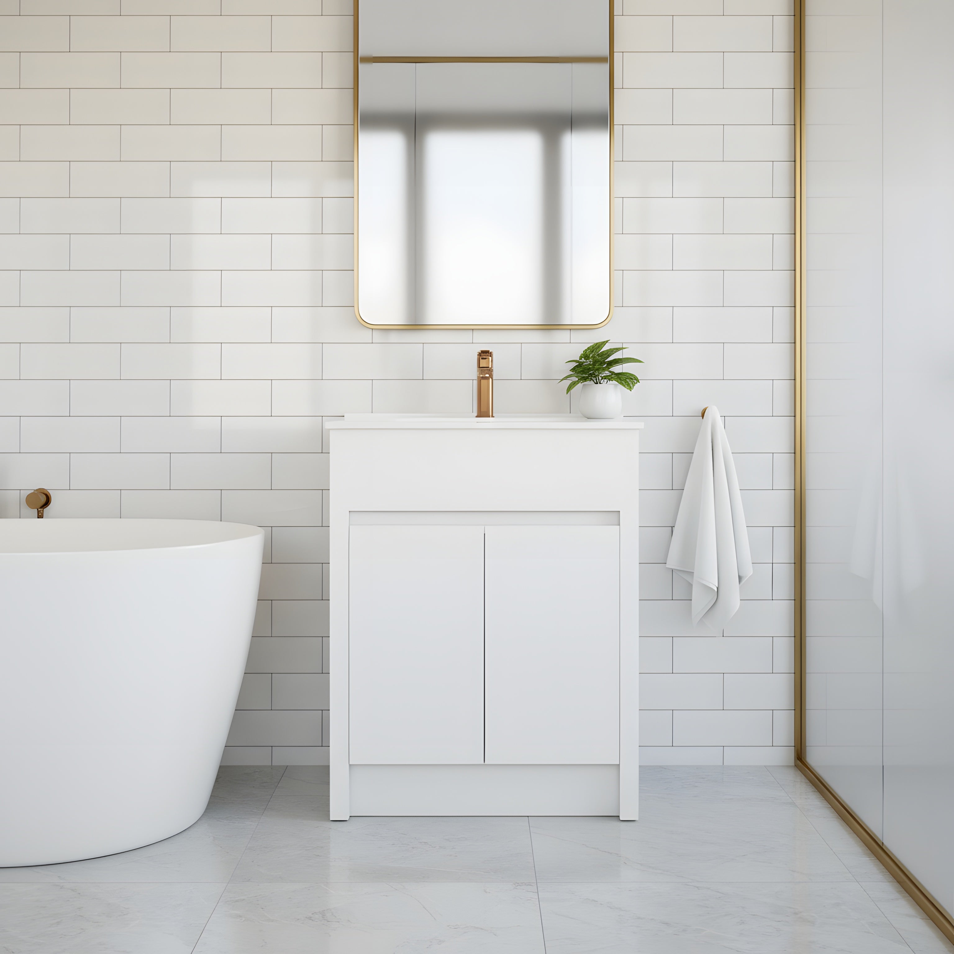 24" Matte White Freestanding Bathroom Vanity with White Ceramic Countertop-Migration_Bathroom Vanities-DECOROLALA