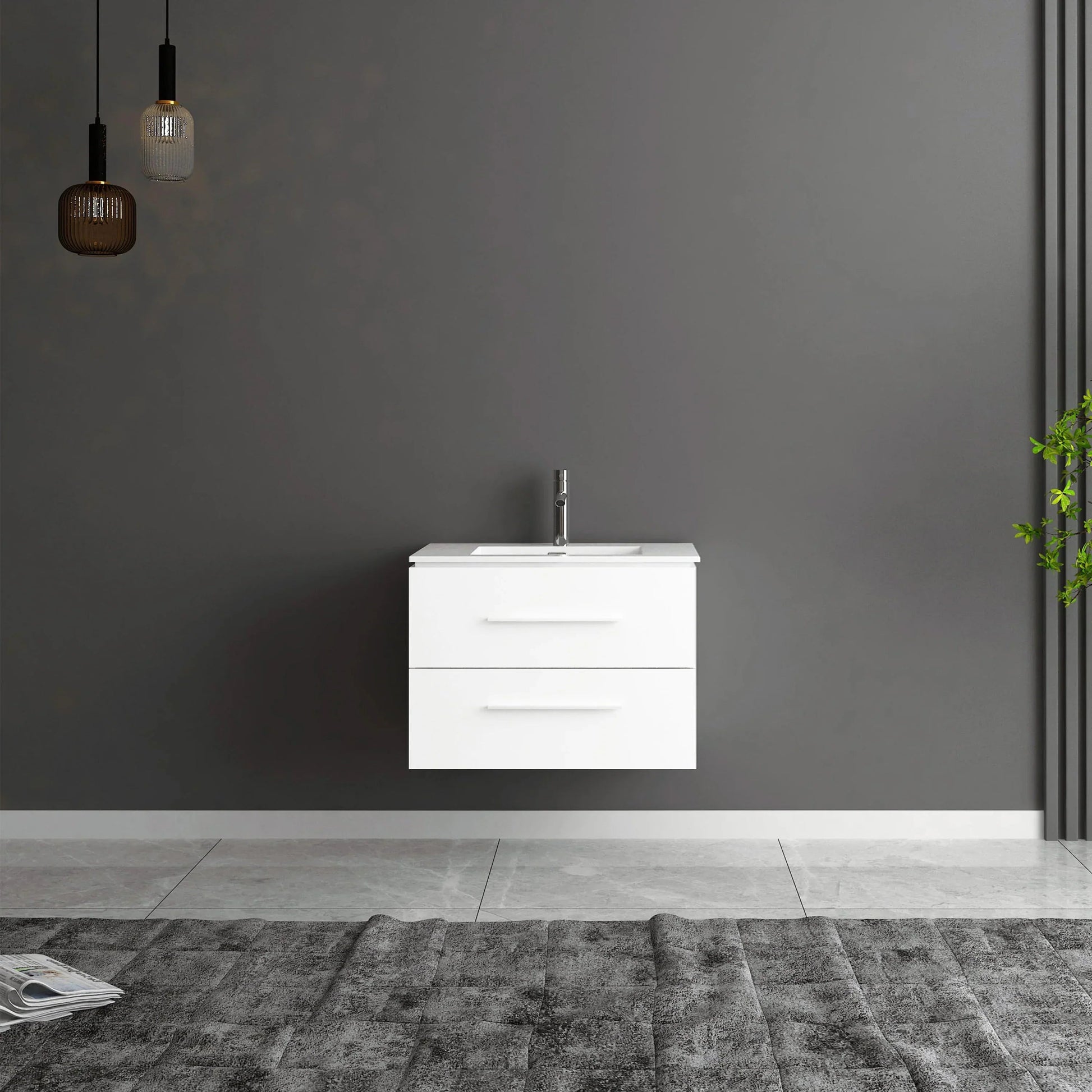 24" Matte White Wall Mount Bathroom Vanity with White Ceramic Countertop-Migration_Bathroom Vanities-DECOROLALA