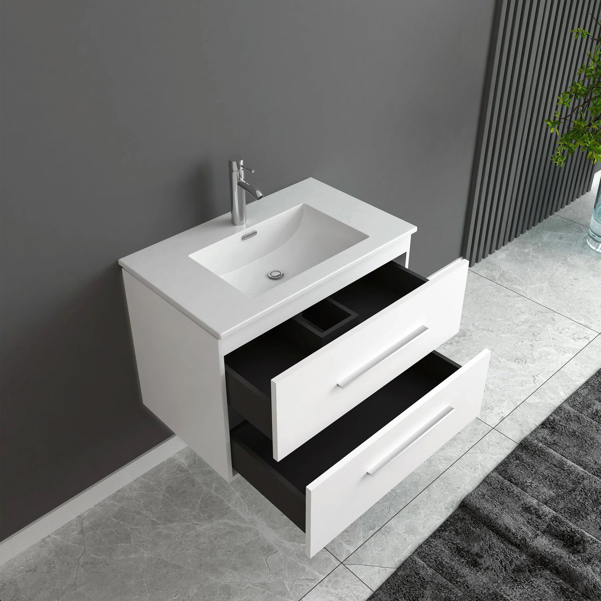 24" Matte White Wall Mount Bathroom Vanity with White Ceramic Countertop-Migration_Bathroom Vanities-DECOROLALA
