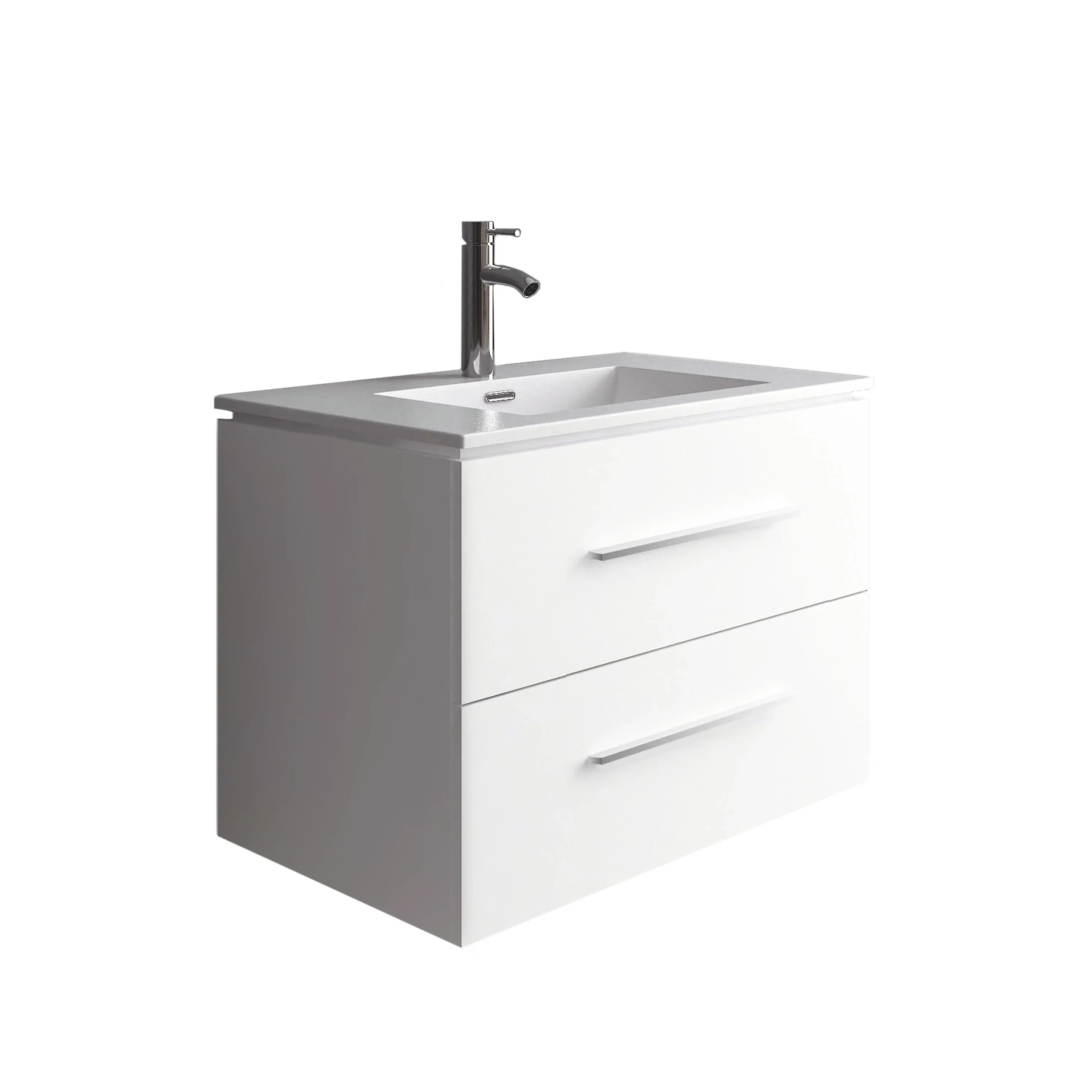24" Matte White Wall Mount Bathroom Vanity with White Ceramic Countertop-Migration_Bathroom Vanities-DECOROLALA