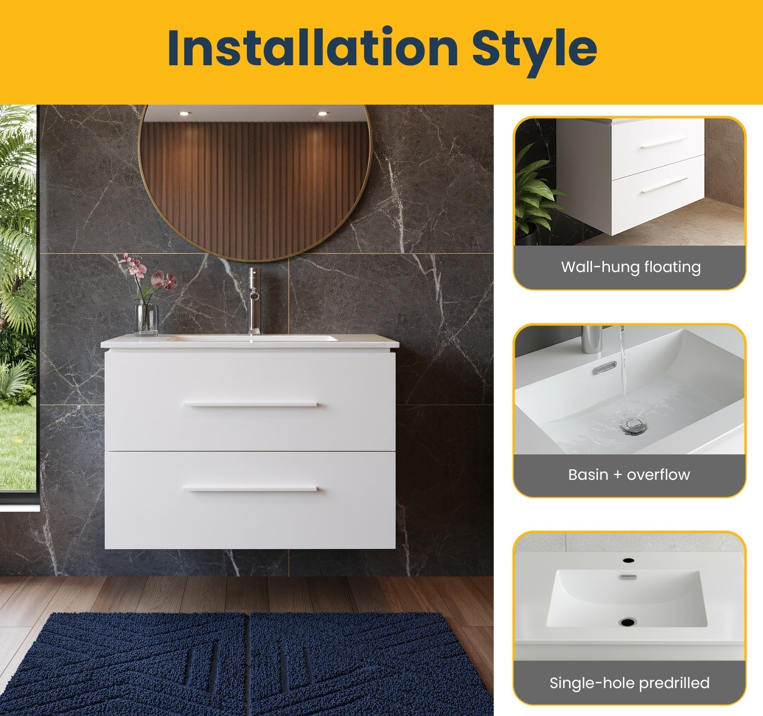 24" Matte White Wall Mount Bathroom Vanity with White Ceramic Countertop-Migration_Bathroom Vanities-DECOROLALA