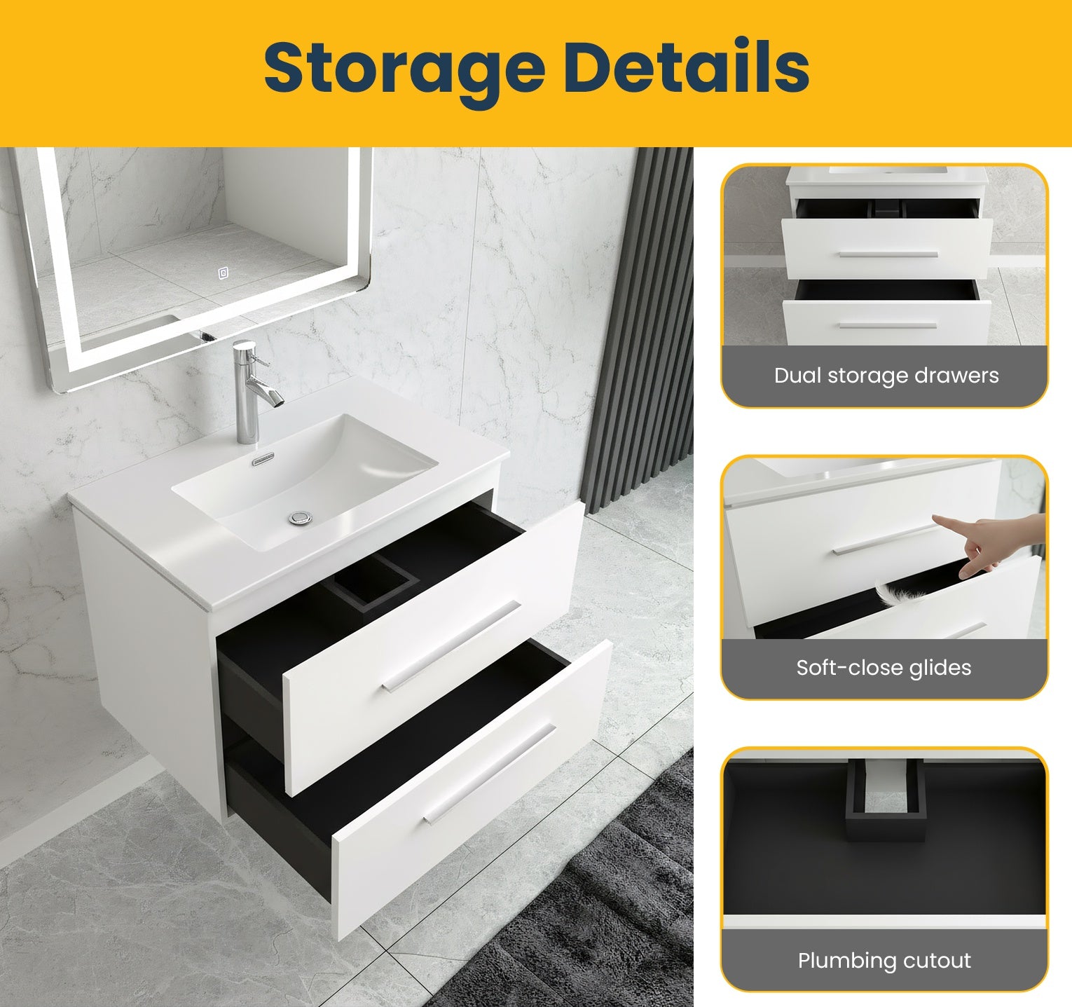 24" Matte White Wall Mount Bathroom Vanity with White Ceramic Countertop-Migration_Bathroom Vanities-DECOROLALA