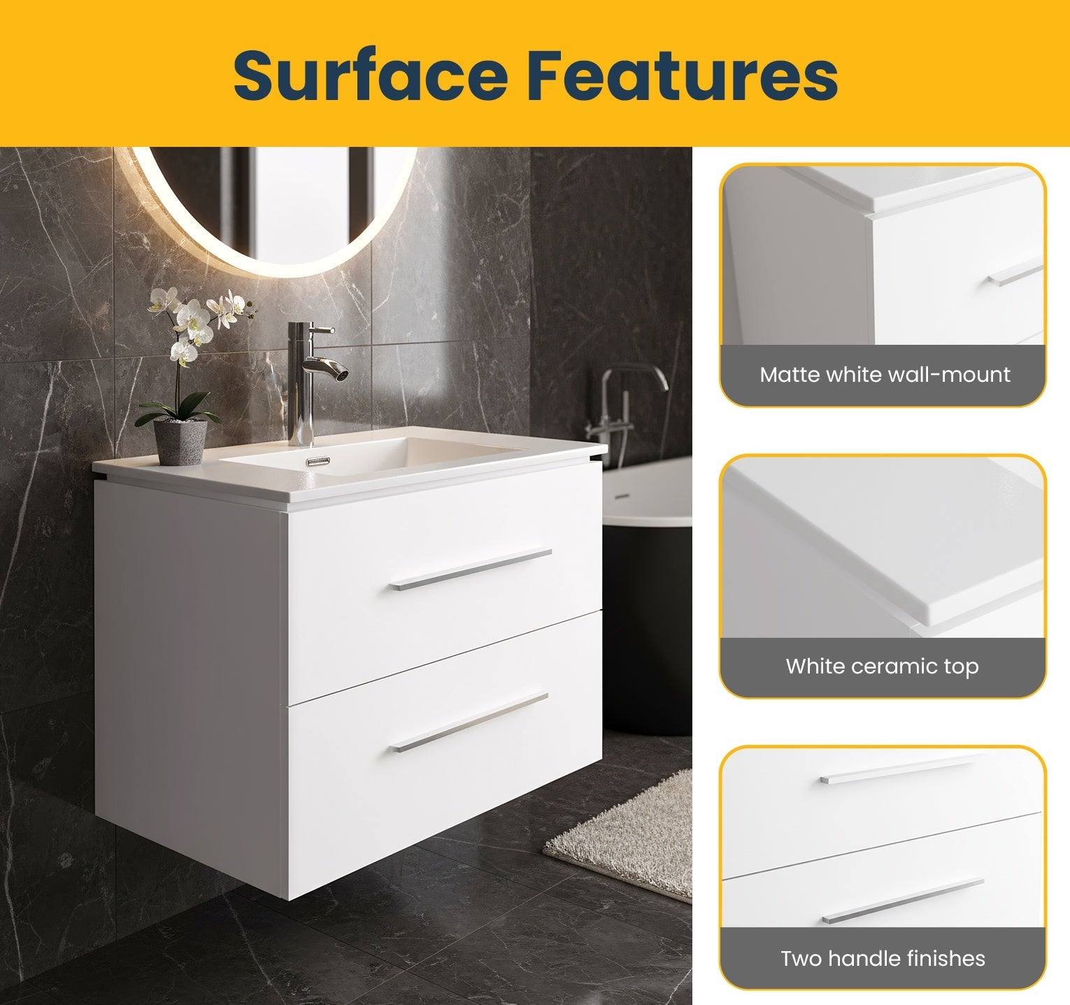 24" Matte White Wall Mount Bathroom Vanity with White Ceramic Countertop-Migration_Bathroom Vanities-DECOROLALA