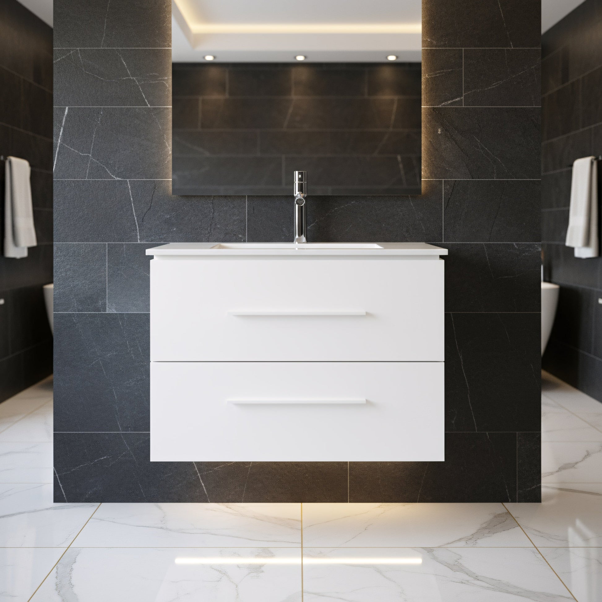 24" Matte White Wall Mount Bathroom Vanity with White Ceramic Countertop-Migration_Bathroom Vanities-DECOROLALA