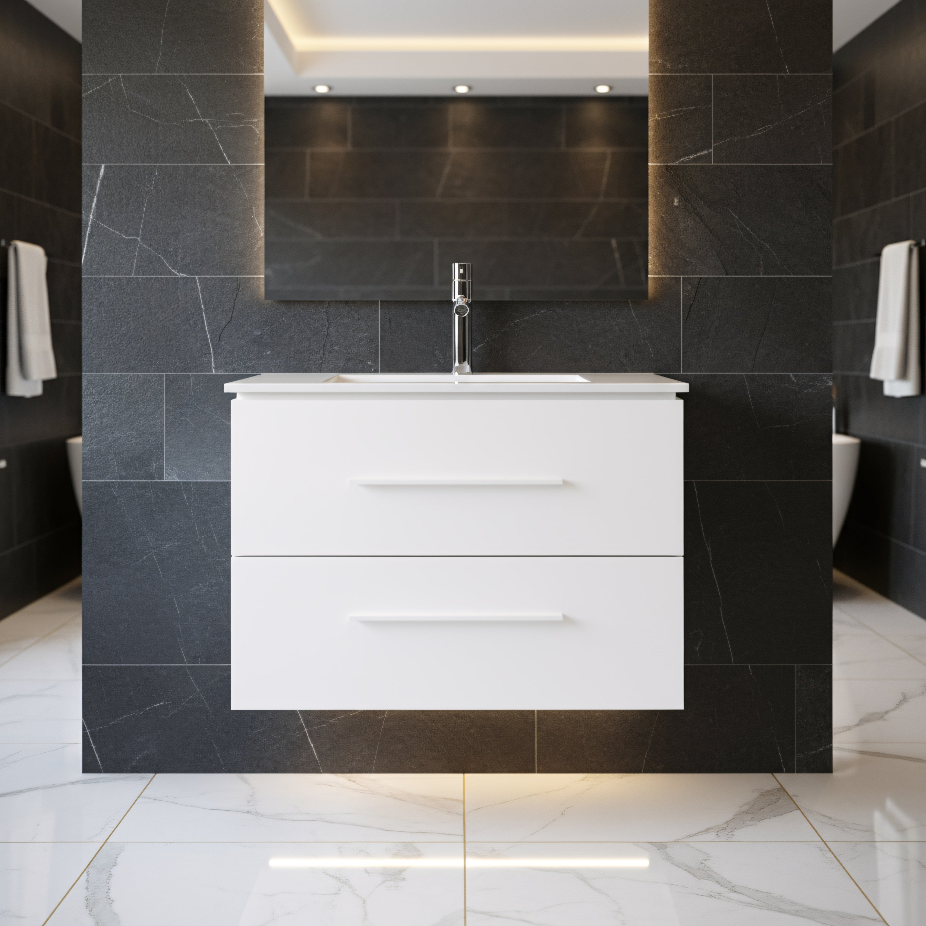 24" Matte White Wall Mount Bathroom Vanity with White Ceramic Countertop-Migration_Bathroom Vanities-DECOROLALA