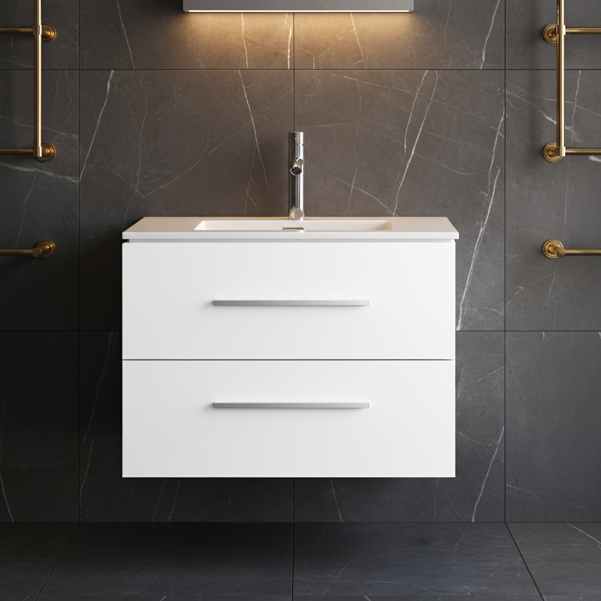 24" Matte White Wall Mount Bathroom Vanity with White Ceramic Countertop-Migration_Bathroom Vanities-DECOROLALA