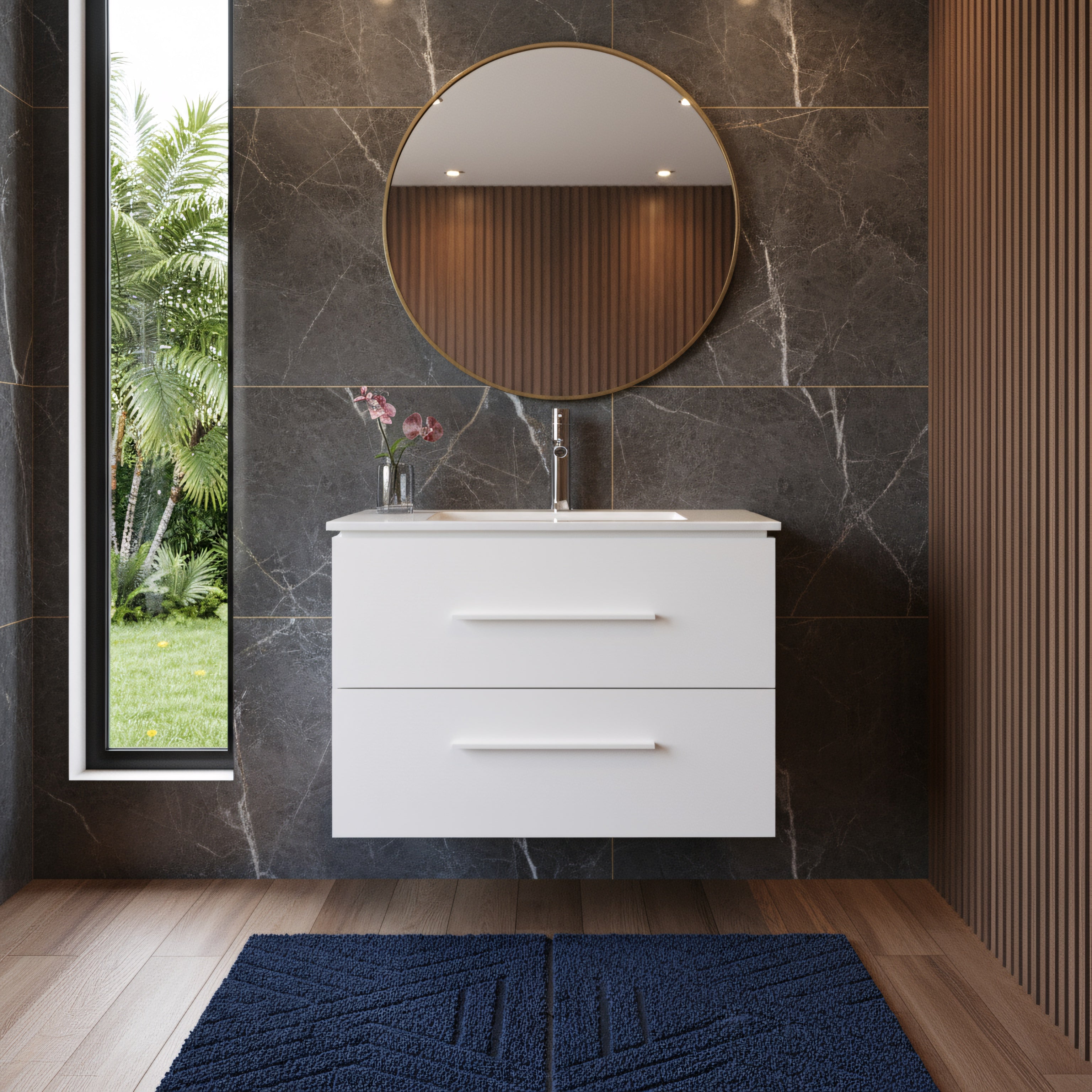 24" Matte White Wall Mount Bathroom Vanity with White Ceramic Countertop-Migration_Bathroom Vanities-DECOROLALA