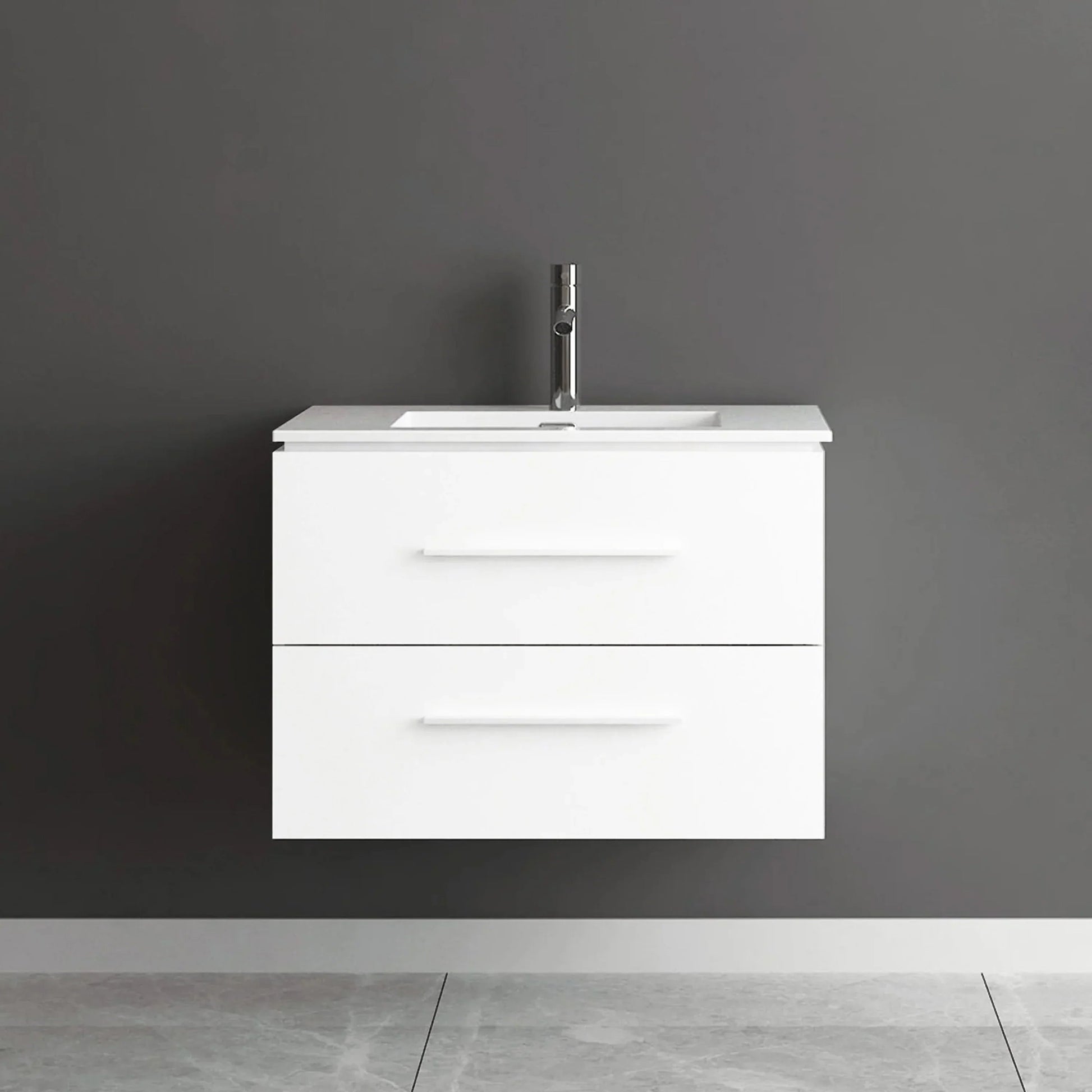 24" Matte White Wall Mount Bathroom Vanity with White Ceramic Countertop-Migration_Bathroom Vanities-DECOROLALA