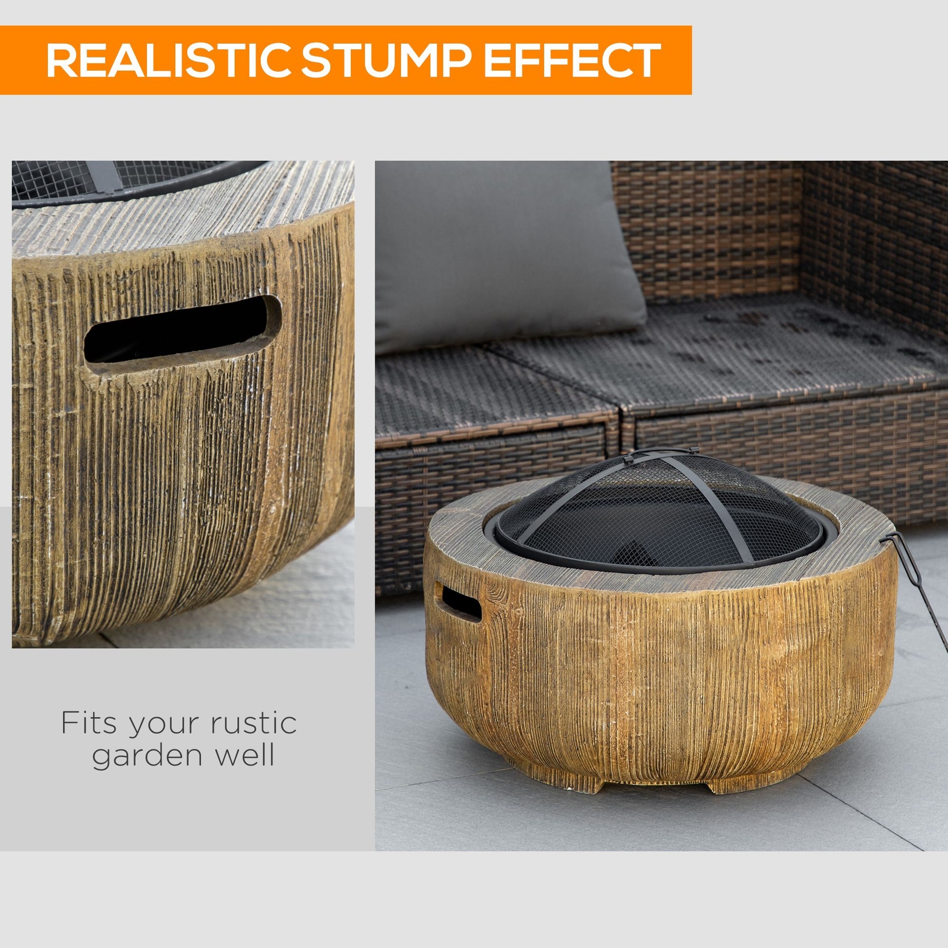 24" Metal Outdoor Wood Burning Fire Pit - Light Brown-Patio & Garden > Fire Pits-DECOROLALA