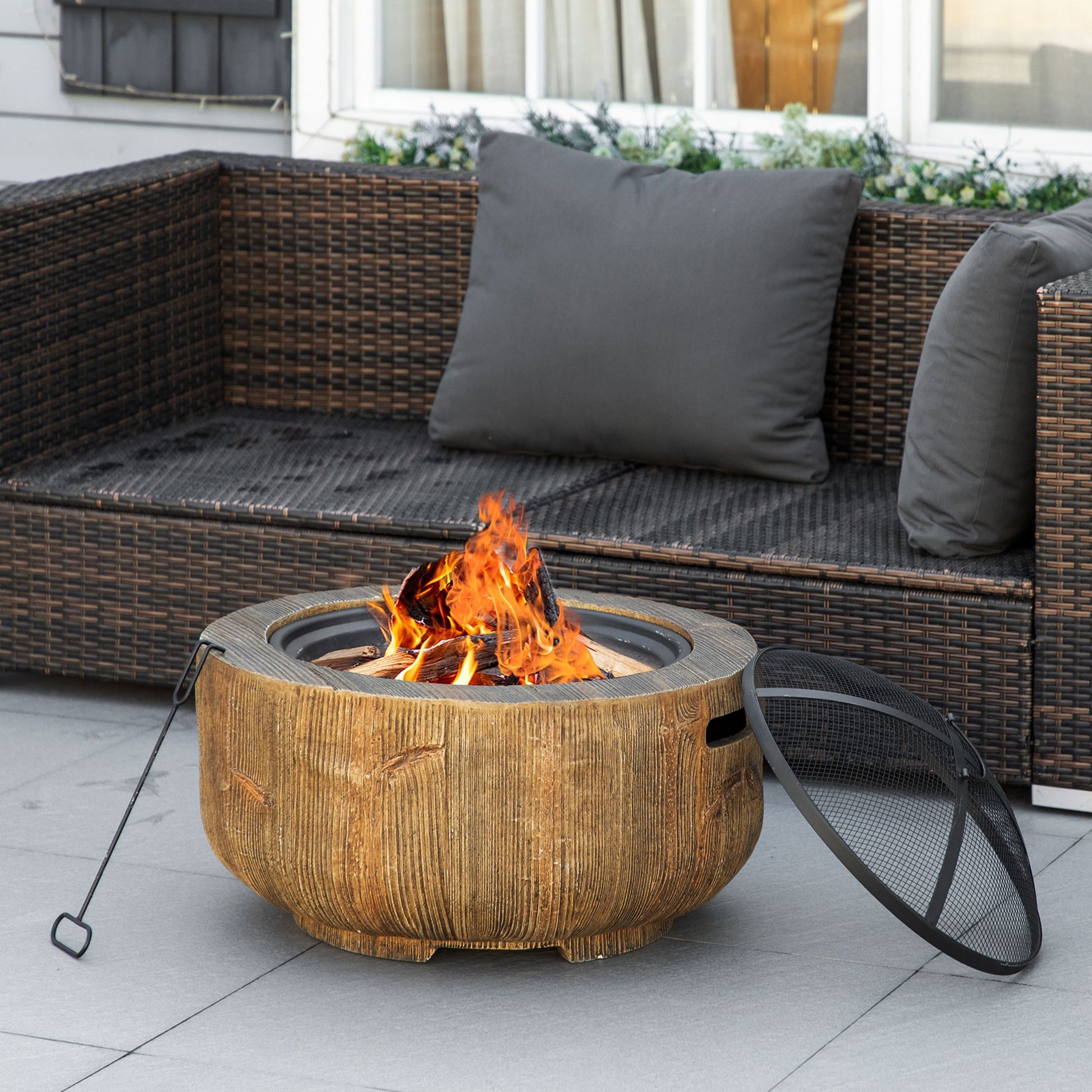 24" Metal Outdoor Wood Burning Fire Pit - Light Brown-Patio & Garden > Fire Pits-DECOROLALA