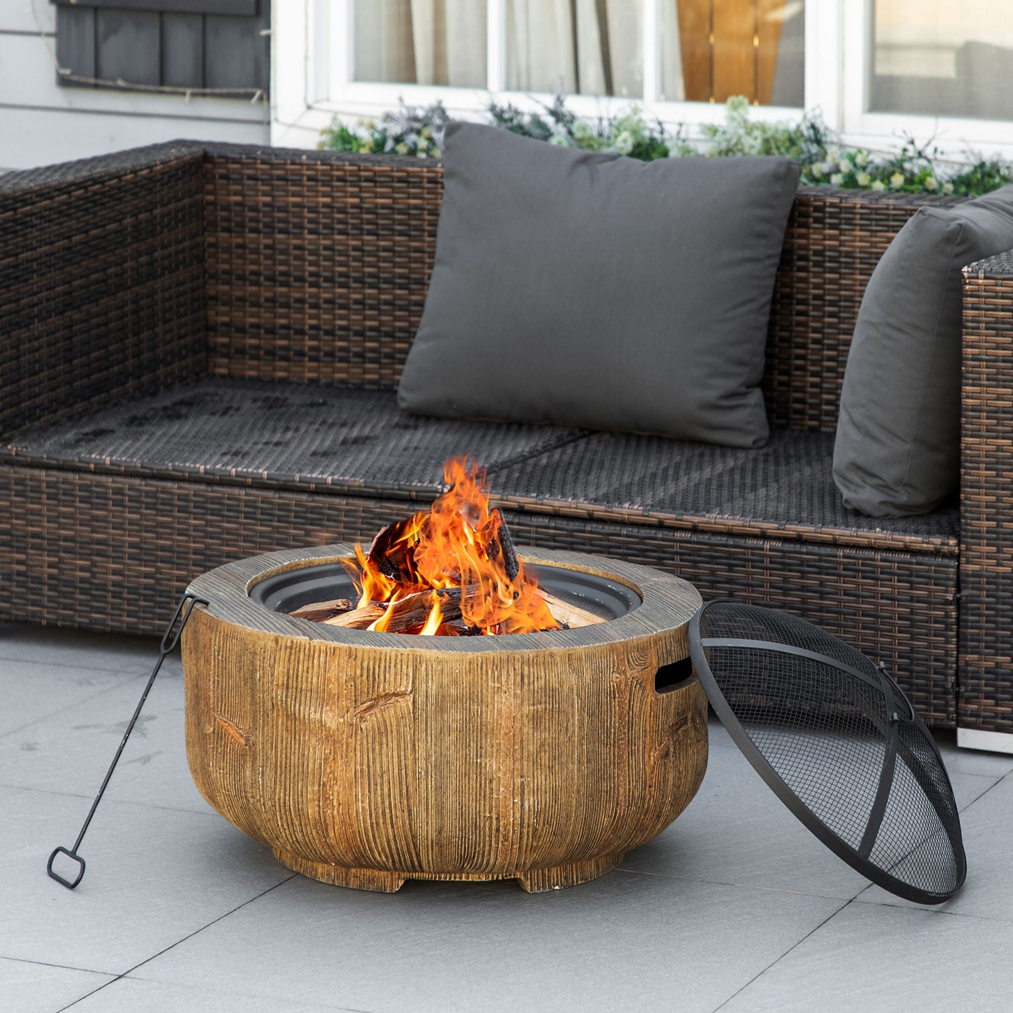 24" Metal Outdoor Wood Burning Fire Pit - Light Brown-Patio & Garden > Fire Pits-DECOROLALA