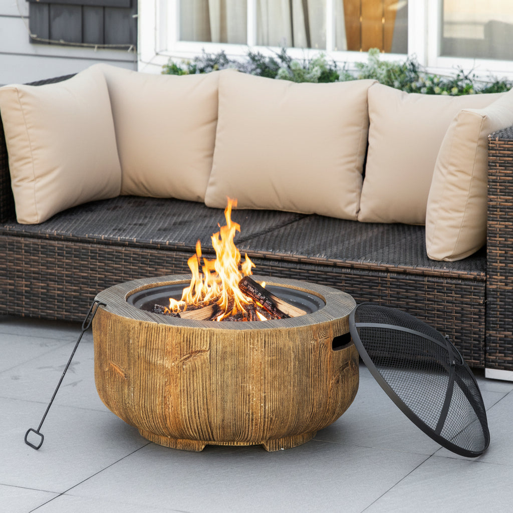 24" Metal Outdoor Wood Burning Fire Pit - Light Brown-Patio & Garden > Fire Pits-DECOROLALA