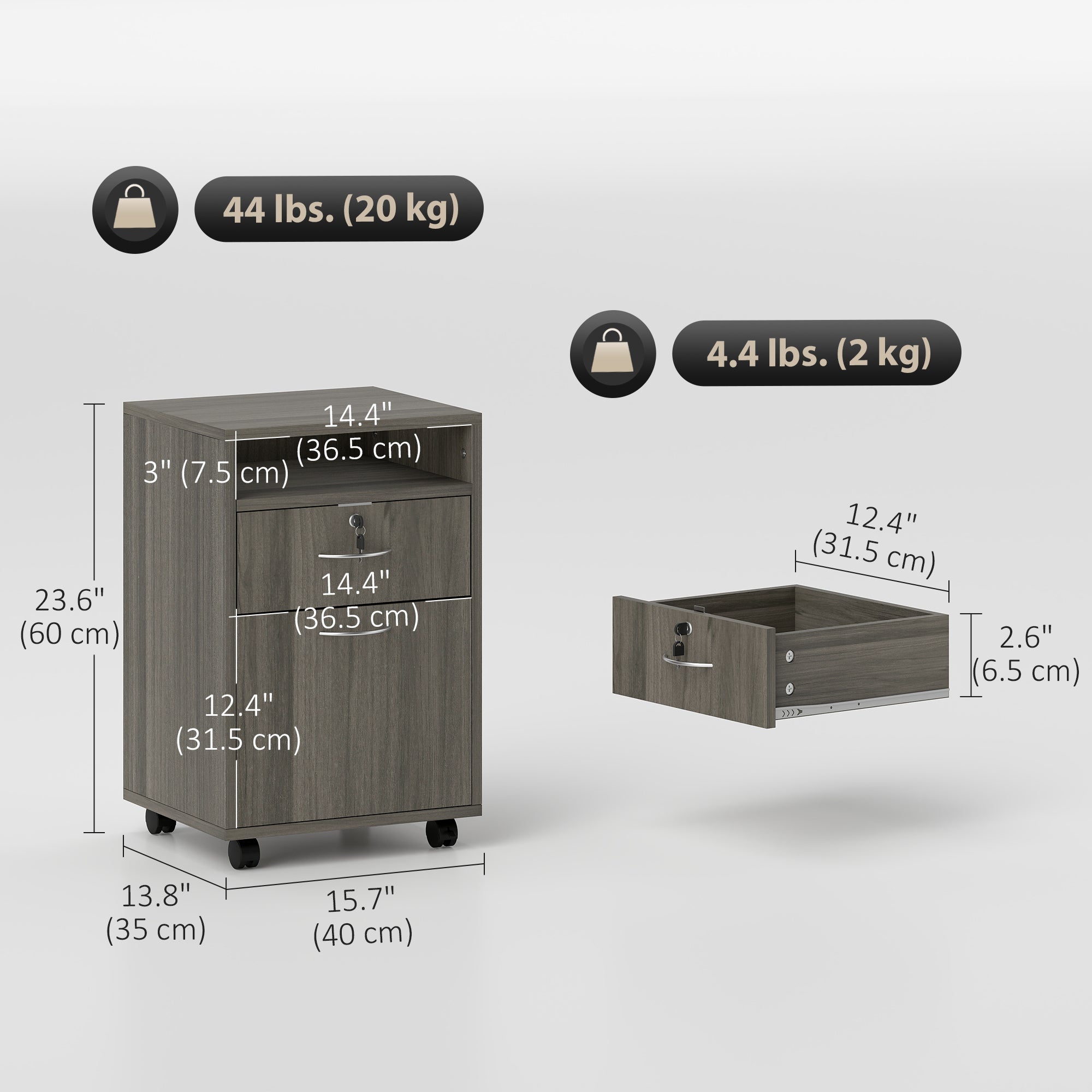 24" Mobile Filing Cabinet - Lockable Distressed Grey-Office Products > Office Furniture > Office Cabinets & Cupboards-DECOROLALA