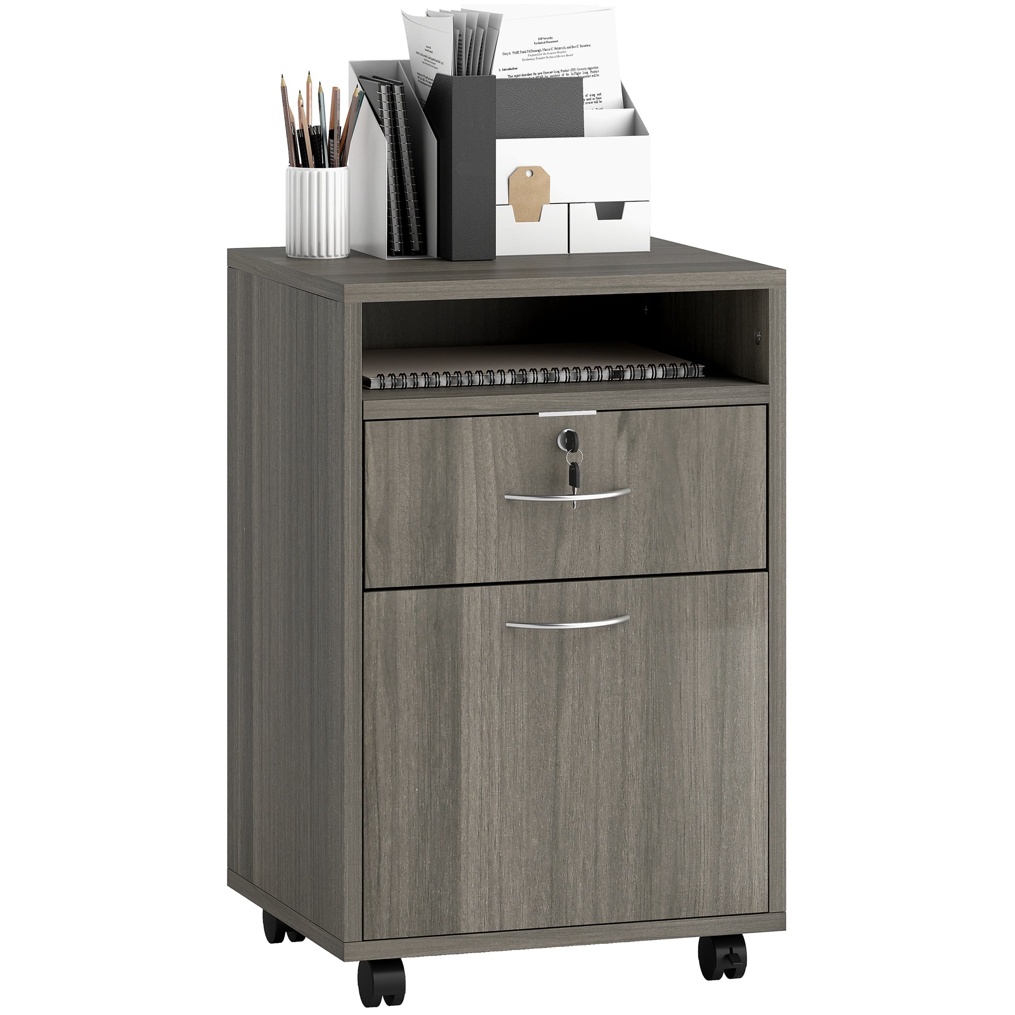 24" Mobile Filing Cabinet - Lockable Distressed Grey-Office Products > Office Furniture > Office Cabinets & Cupboards-DECOROLALA