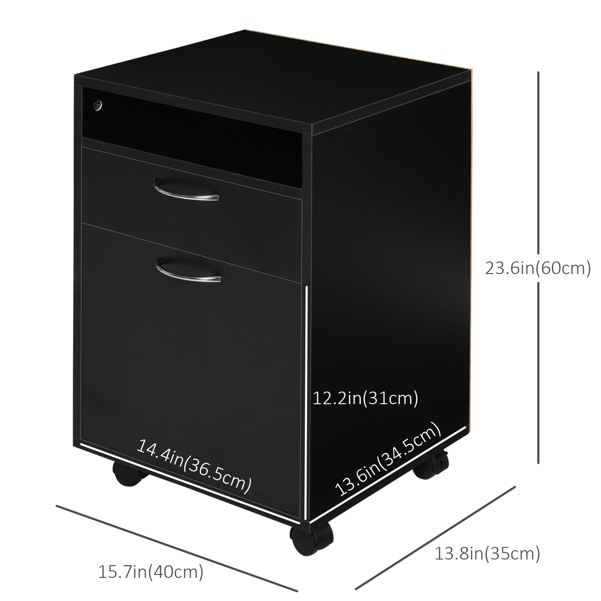 24" Mobile Filing Cabinet with Drawer and Wheels - Black-Office Products > Office Furniture > Office Cabinets & Cupboards-DECOROLALA