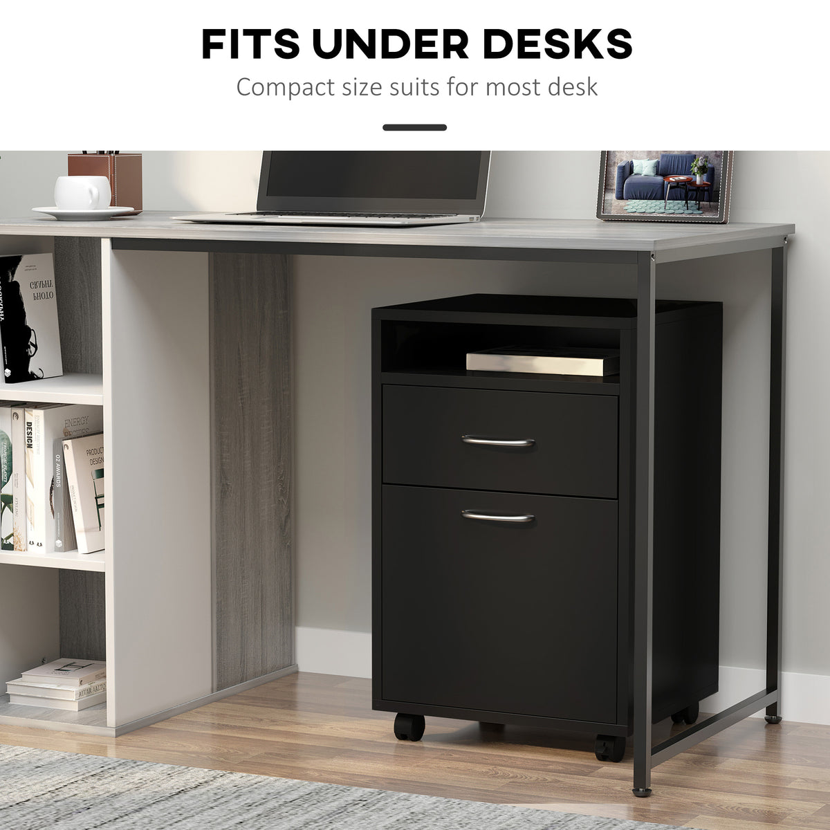 24" Mobile Filing Cabinet with Drawer and Wheels - Black-Office Products > Office Furniture > Office Cabinets & Cupboards-DECOROLALA