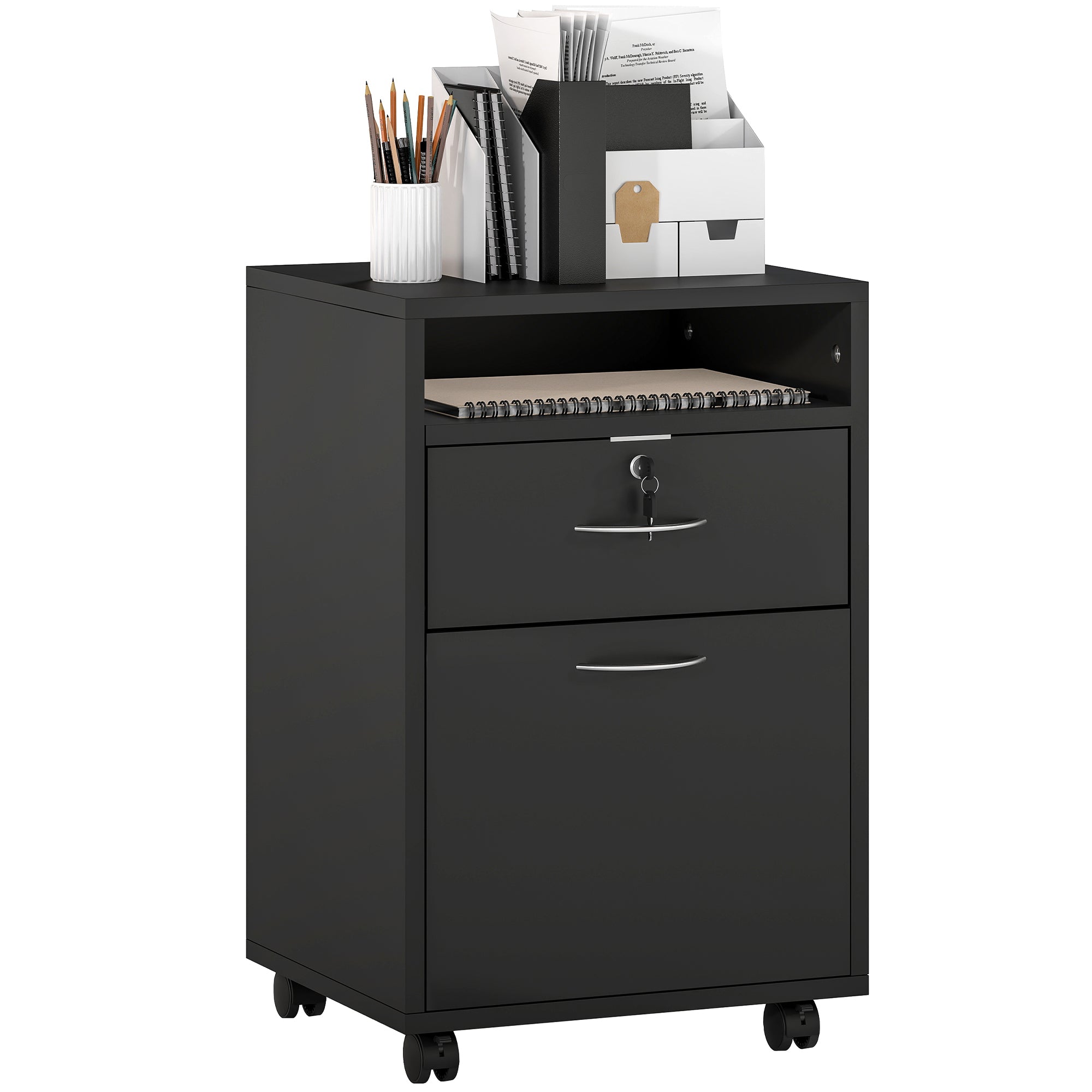 24" Mobile Filing Cabinet with Drawer and Wheels - Black-Office Products > Office Furniture > Office Cabinets & Cupboards-DECOROLALA