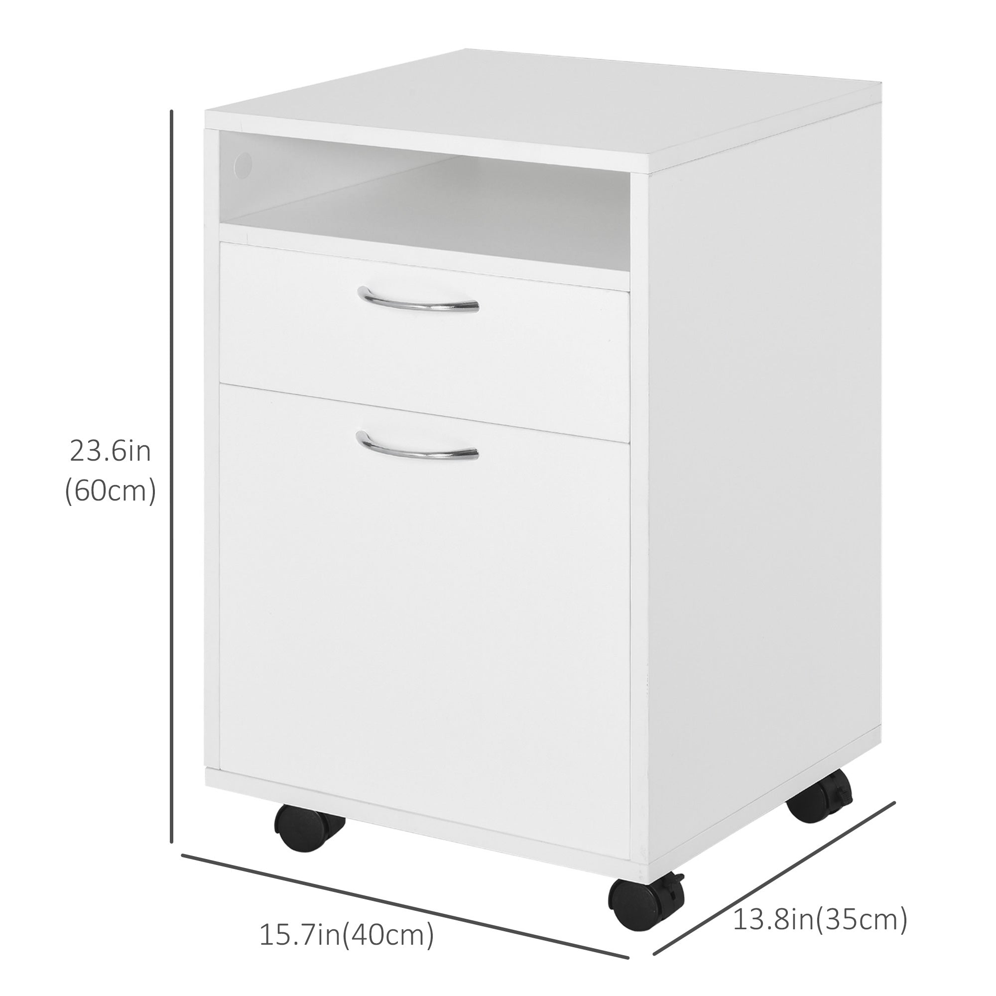 24" Mobile Filing Cabinet with Drawer and Wheels - White-Office Products > Office Furniture > Office Cabinets & Cupboards-DECOROLALA