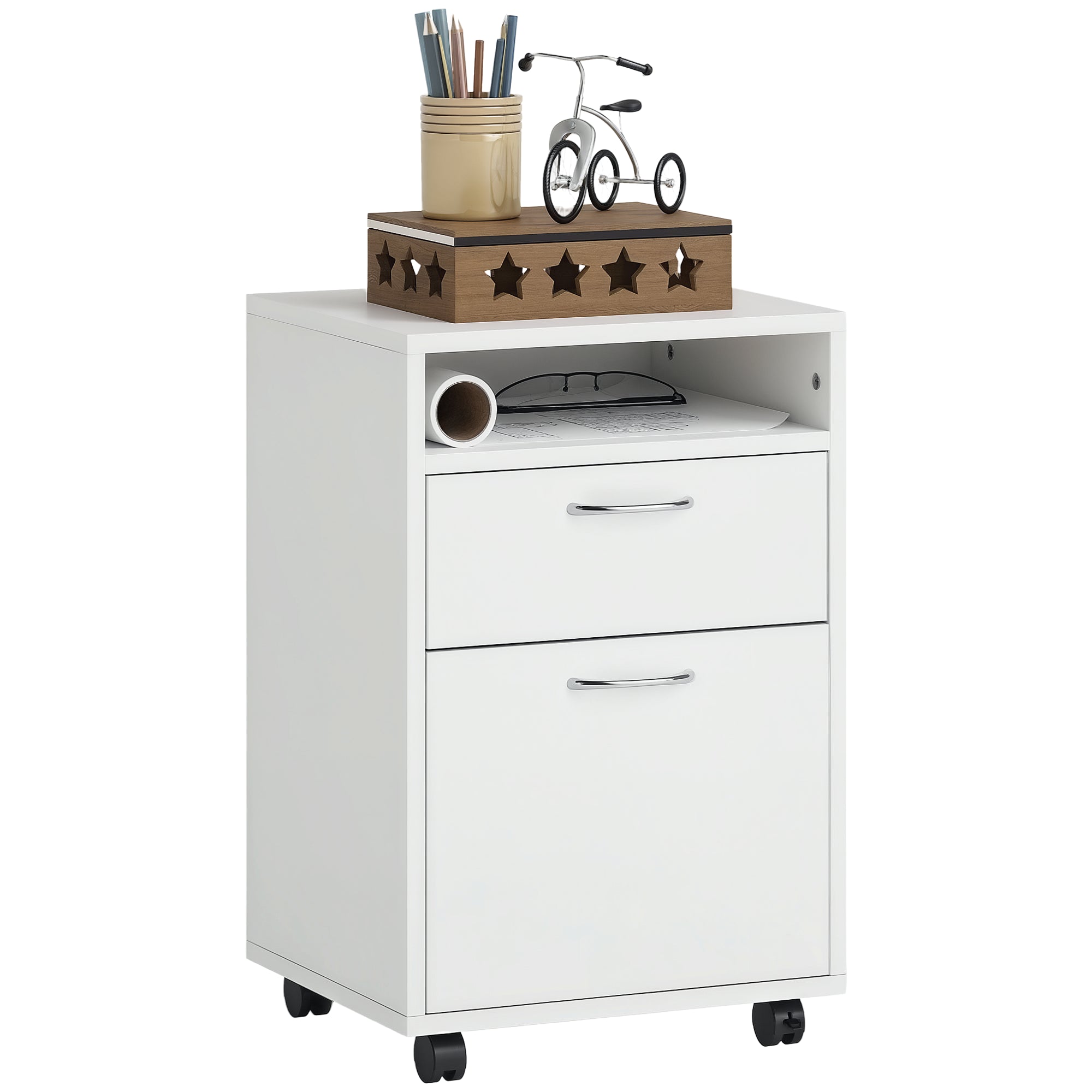 24" Mobile Filing Cabinet with Drawer and Wheels - White-Office Products > Office Furniture > Office Cabinets & Cupboards-DECOROLALA