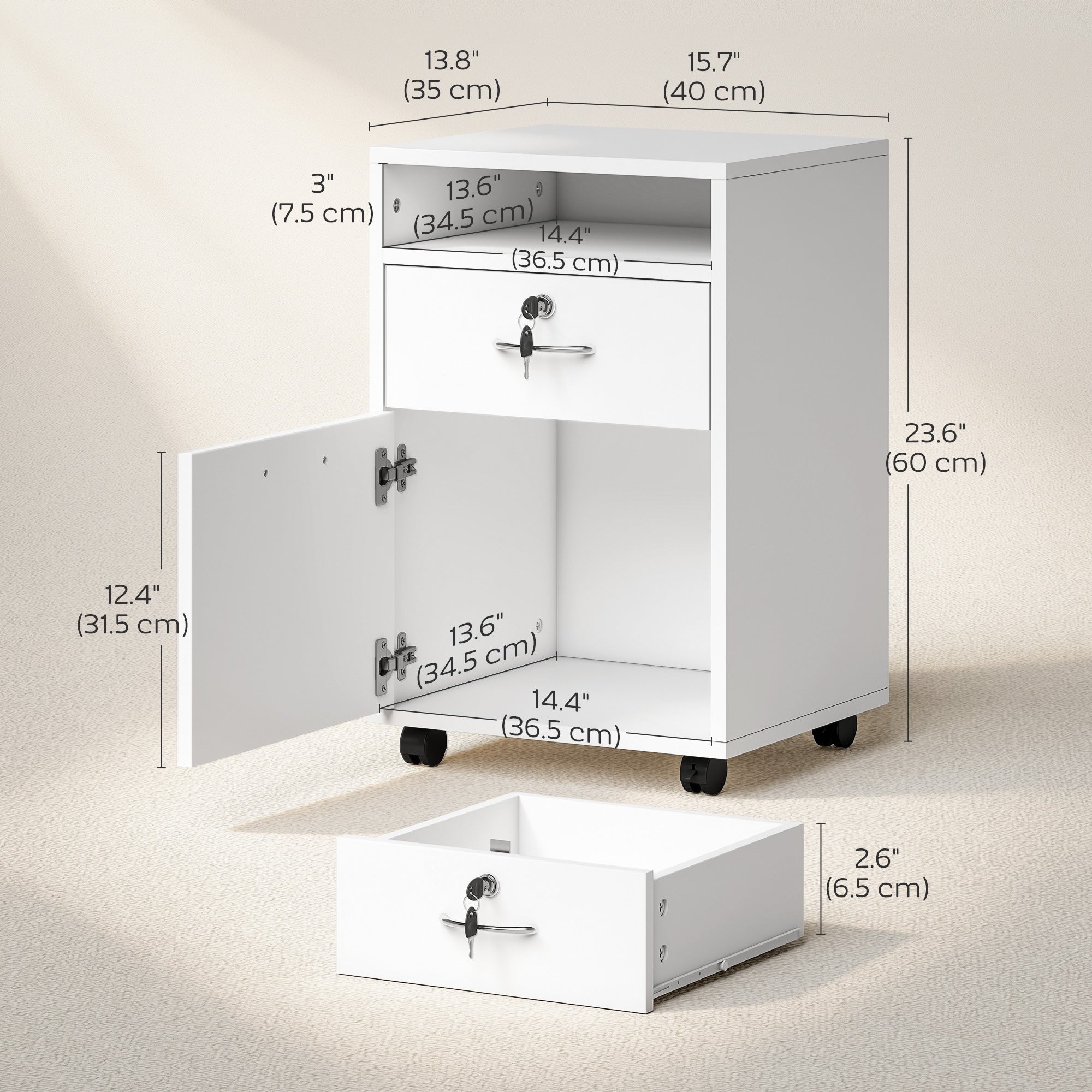 24" Mobile Vertical Filing Cabinet with Lock - White-Office Products > Office Furniture > Office Cabinets & Cupboards-DECOROLALA
