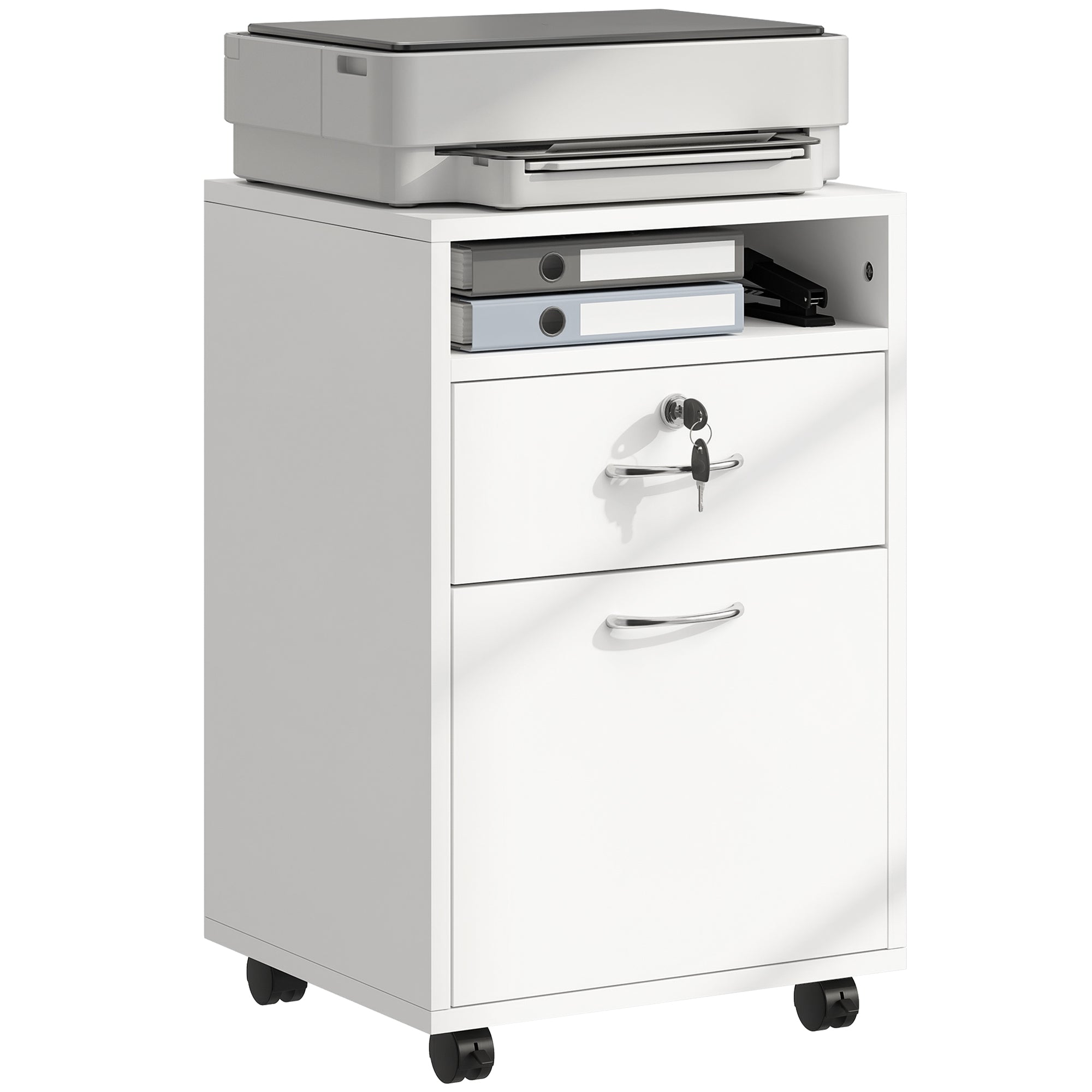 24" Mobile Vertical Filing Cabinet with Lock - White-Office Products > Office Furniture > Office Cabinets & Cupboards-DECOROLALA
