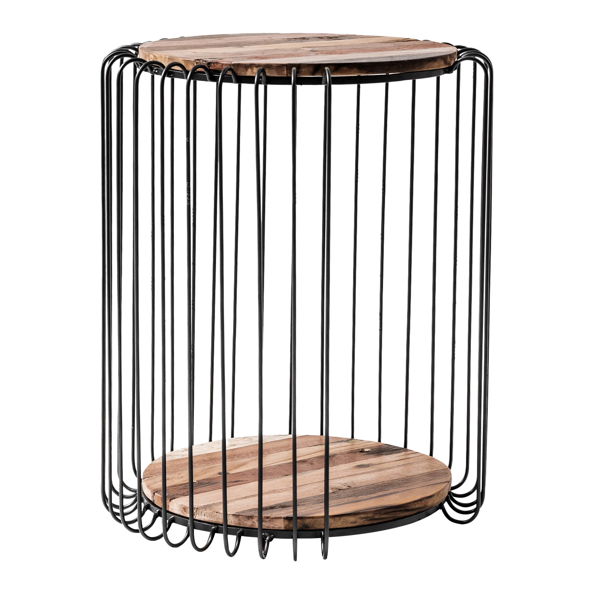 24" Modern Black and Rustic Brown Round End Table-End-Side Tables-DECOROLALA