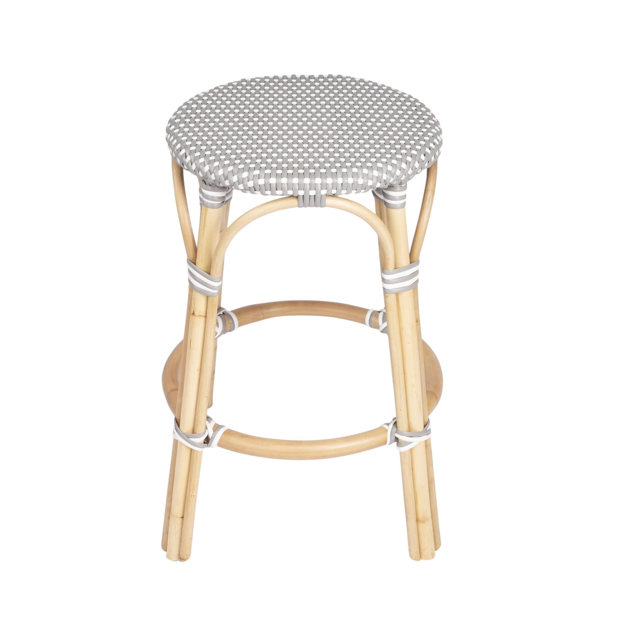 24" Natural Gray And Heavy Duty Plastic and Rattan Backless Counter Height Bar Chair-Bar Chairs-DECOROLALA