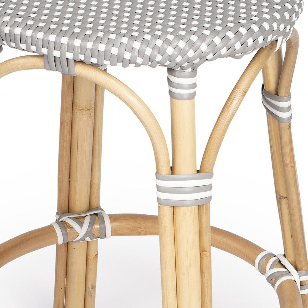24" Natural Gray And Heavy Duty Plastic and Rattan Backless Counter Height Bar Chair-Bar Chairs-DECOROLALA