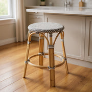 24" Natural Gray And Heavy Duty Plastic and Rattan Backless Counter Height Bar Chair-Bar Chairs-DECOROLALA