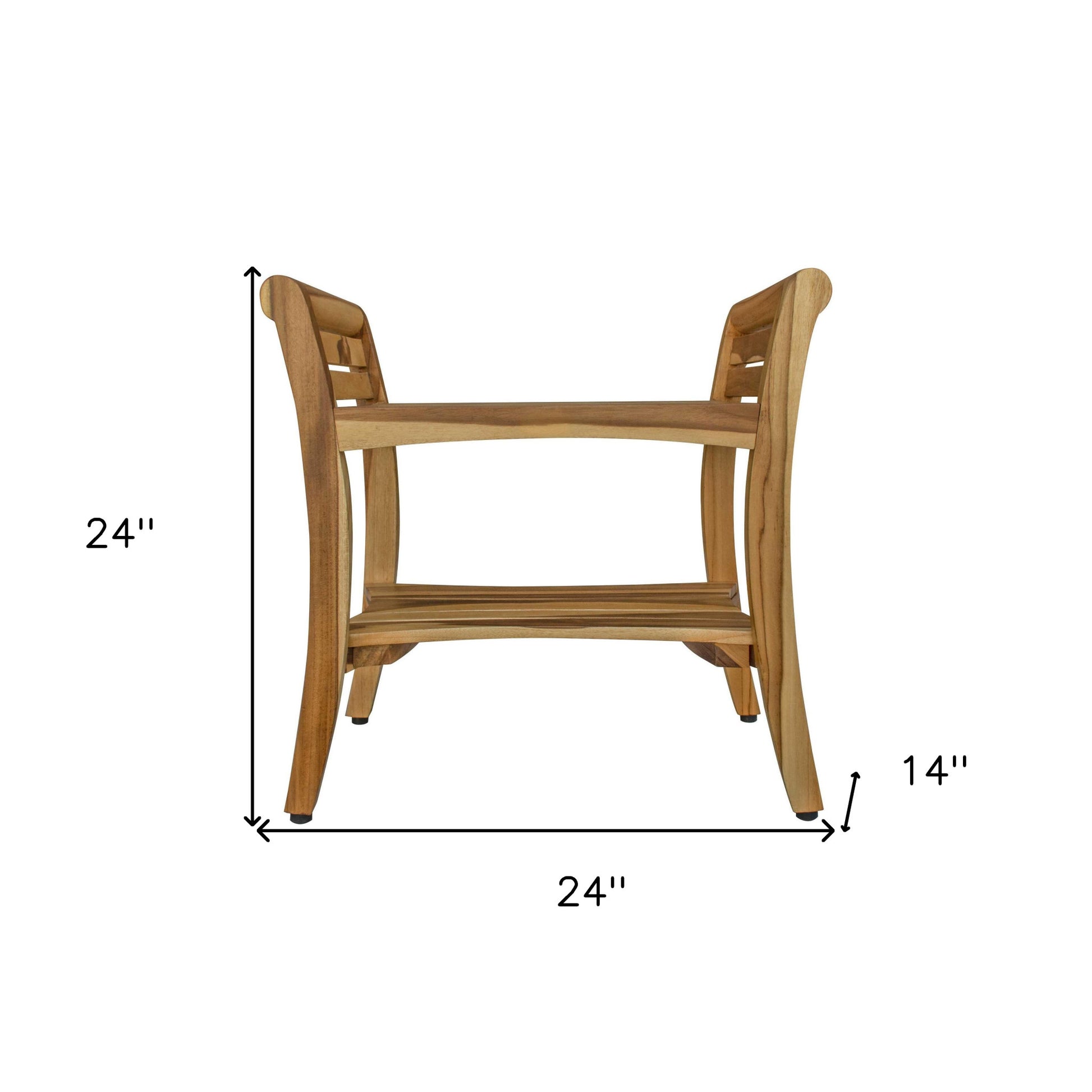 24" Natural Solid Teak Wood Shower Bench With Handles-Shower Benches-DECOROLALA