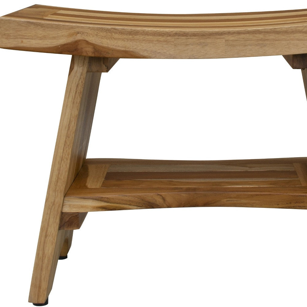 24" Natural Teak Rectangular Shower Bench With Shelf-Shower Benches-DECOROLALA