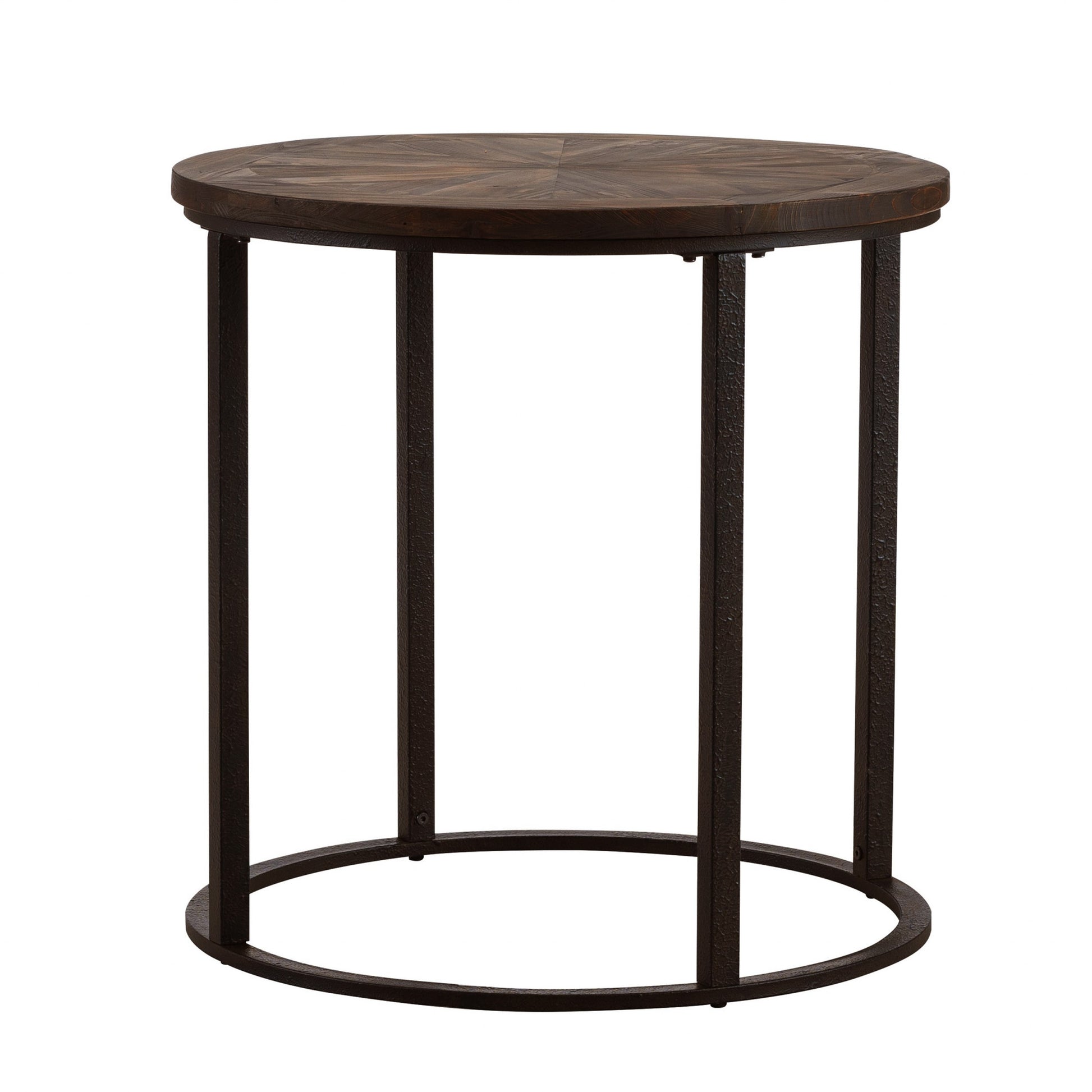 24" Natural Wood Solid Wood And Iron Round End Table-End-Side Tables-DECOROLALA