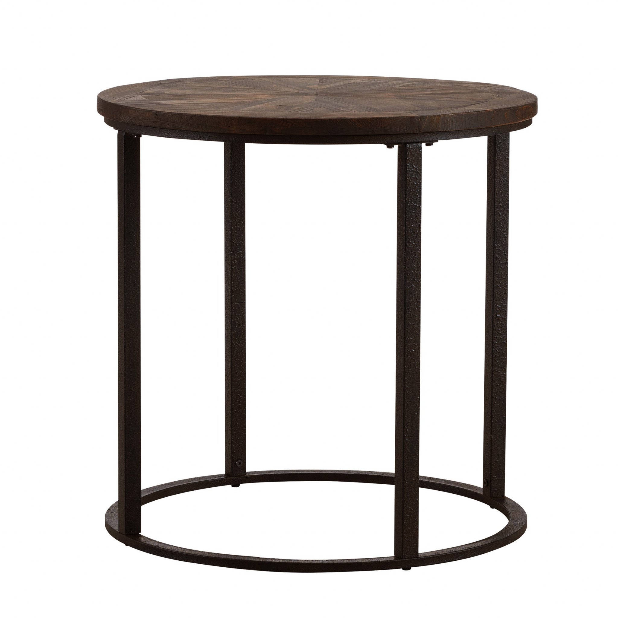 24" Natural Wood Solid Wood And Iron Round End Table-End-Side Tables-DECOROLALA