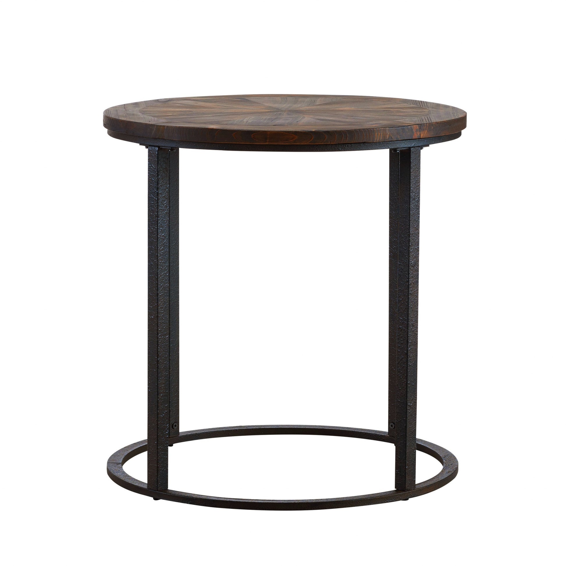 24" Natural Wood Solid Wood And Iron Round End Table-End-Side Tables-DECOROLALA