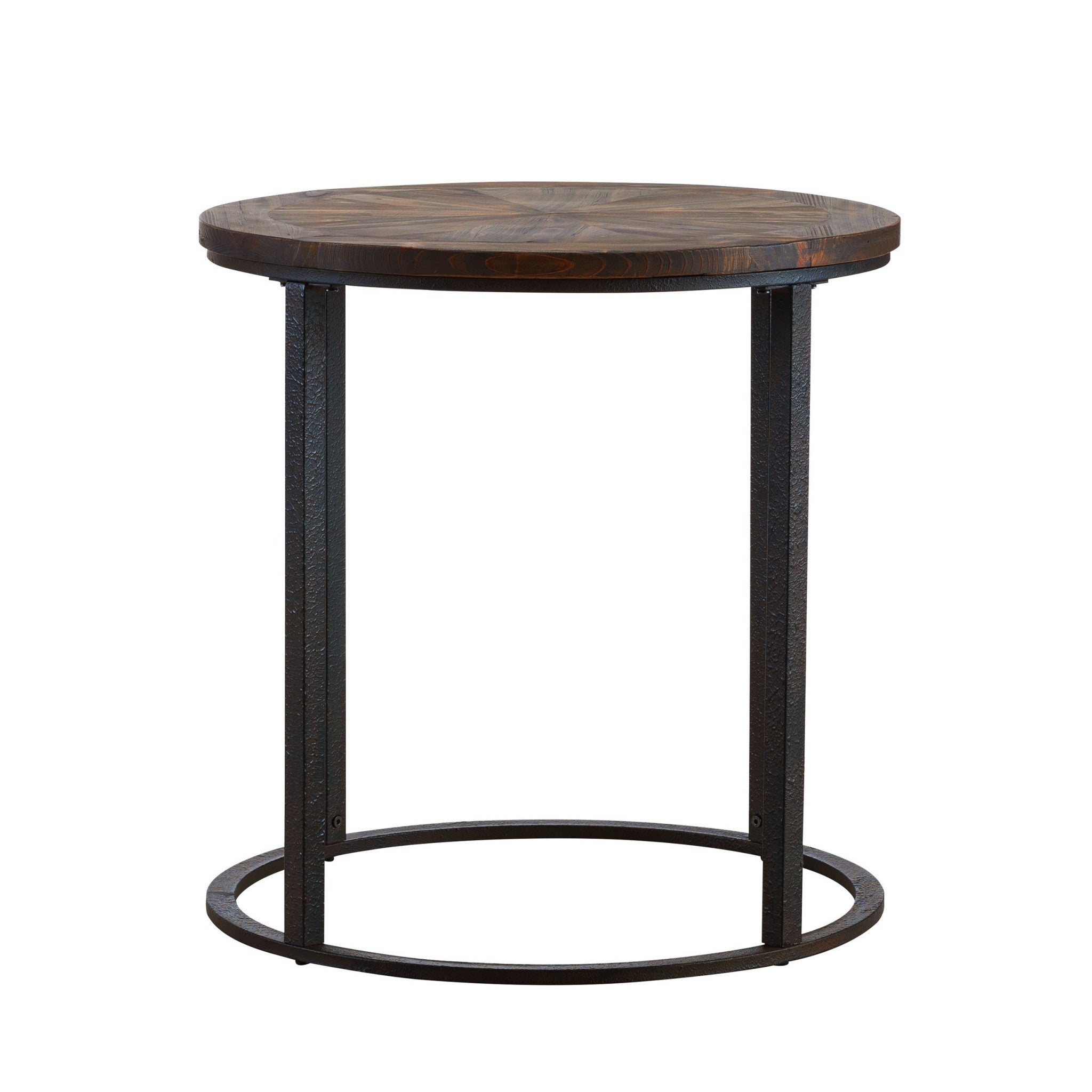 24" Natural Wood Solid Wood And Iron Round End Table-End-Side Tables-DECOROLALA