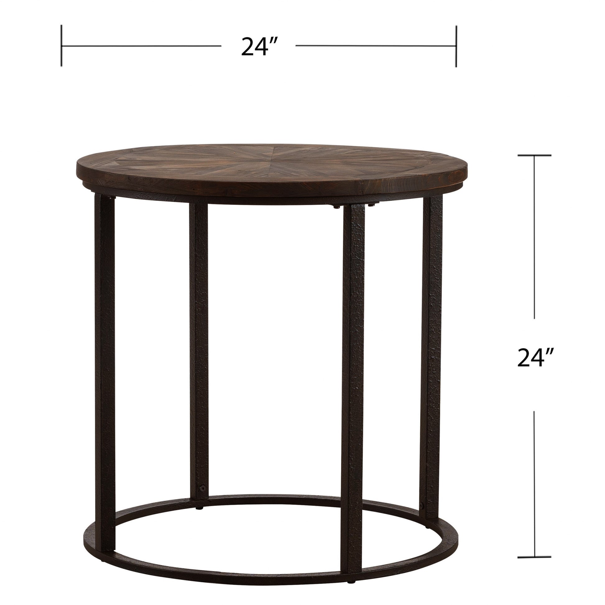 24" Natural Wood Solid Wood And Iron Round End Table-End-Side Tables-DECOROLALA