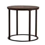 24" Natural Wood Solid Wood And Iron Round End Table-End-Side Tables-DECOROLALA