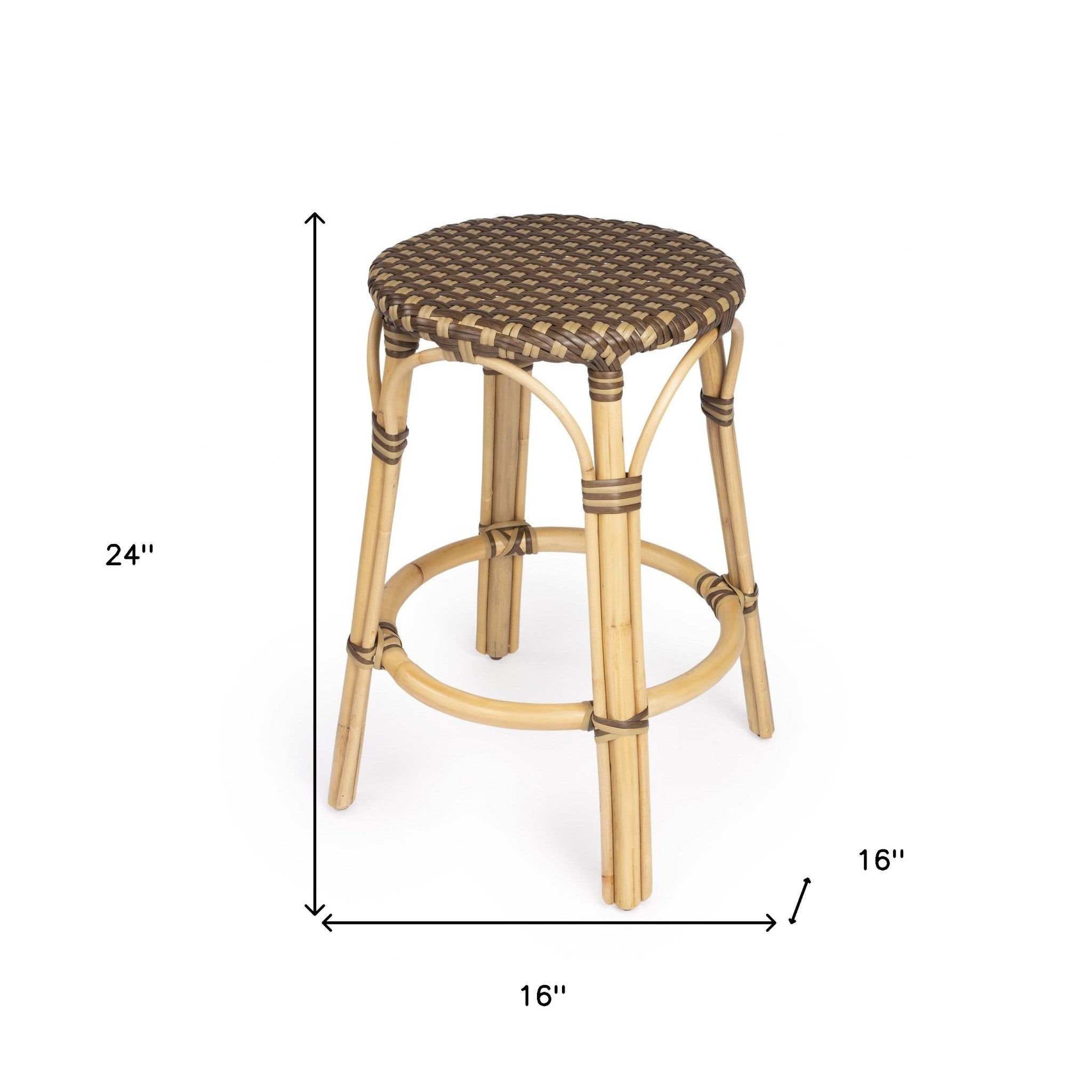 24" Natural and Brown Rattan Backless Counter Height Bar Chair-Bar Chairs-DECOROLALA