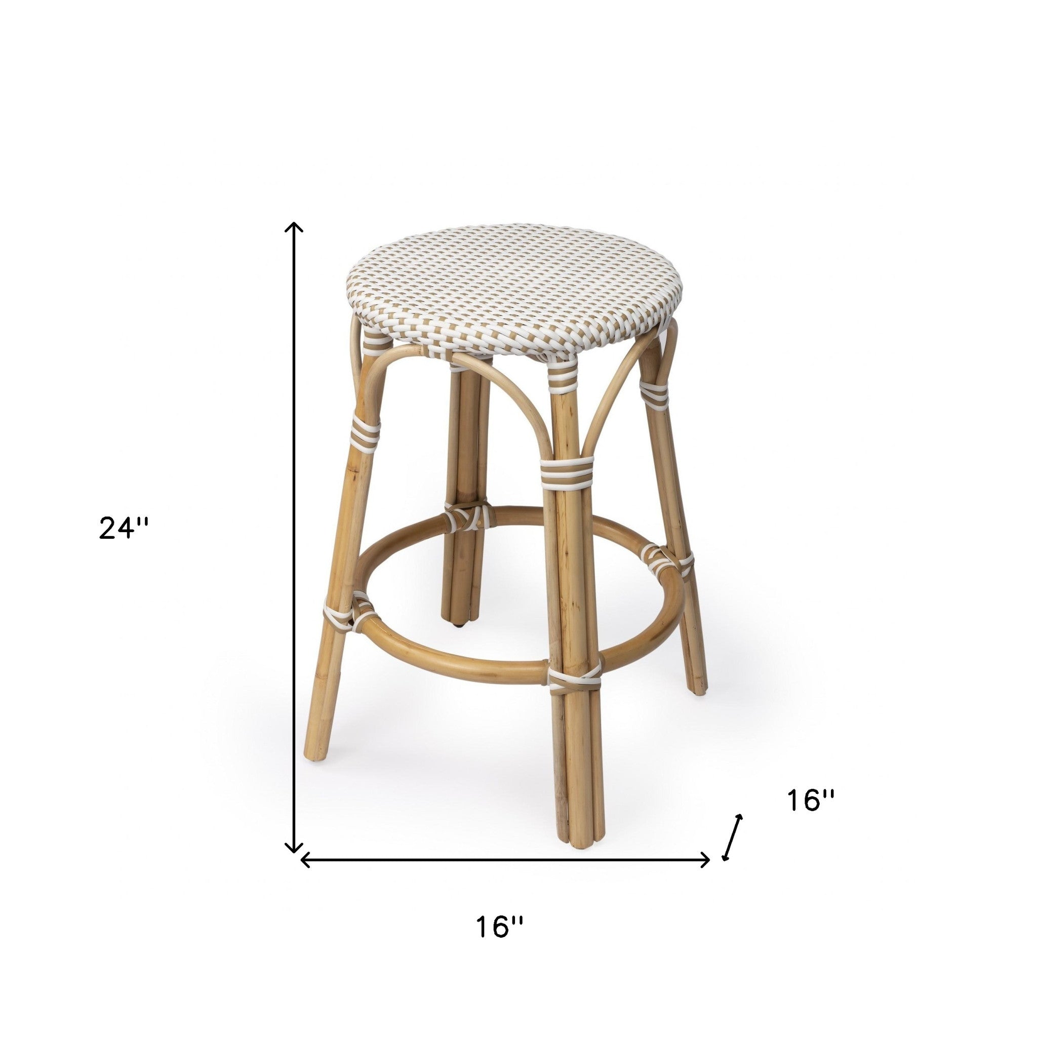 24" Natural and White Heavy Duty Plastic and Rattan Backless Counter Height Bar Chair-Bar Chairs-DECOROLALA